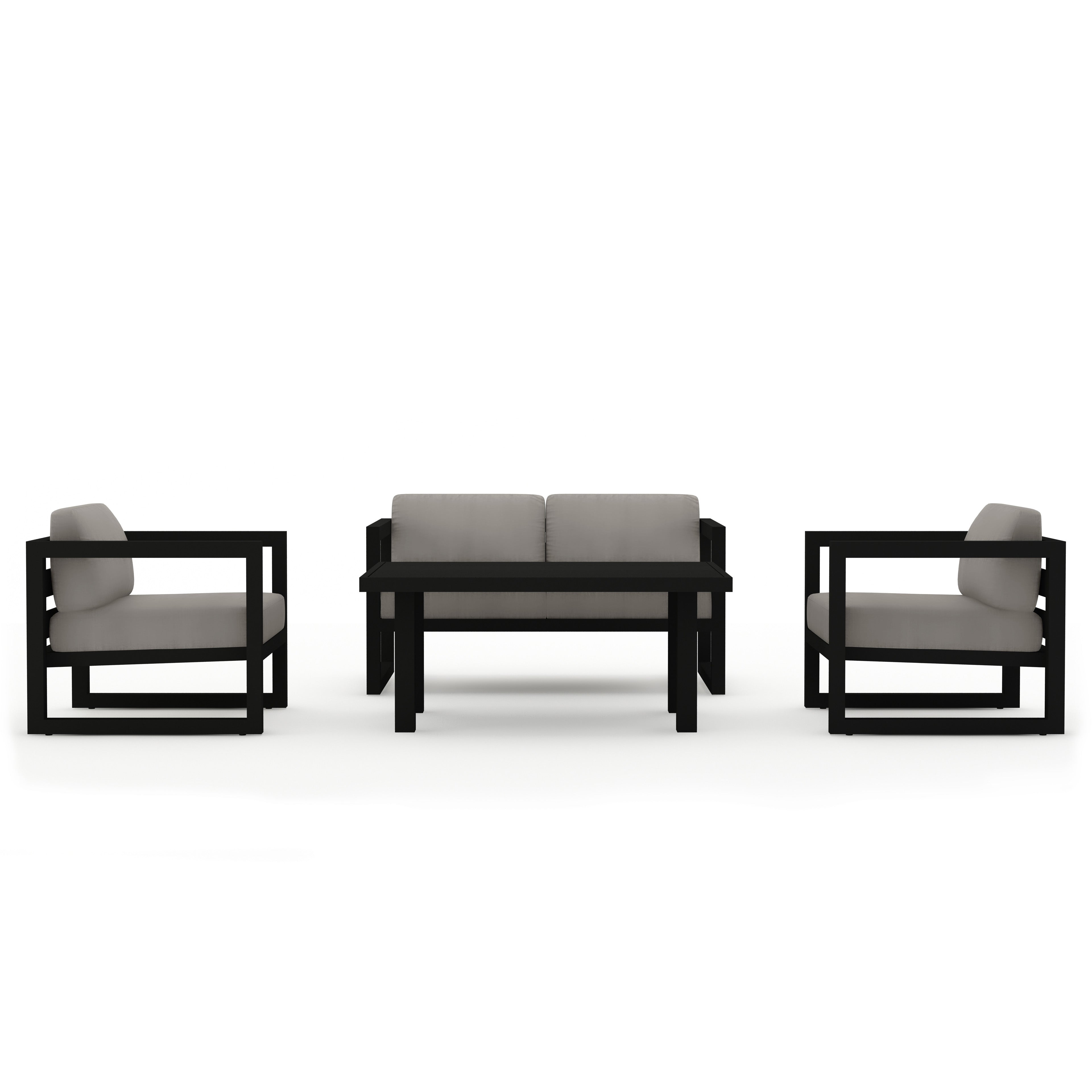 Avion Classic 4 Piece Aluminum Loveseat Set#Finish_Black#Fabric_Canvas Charcoal