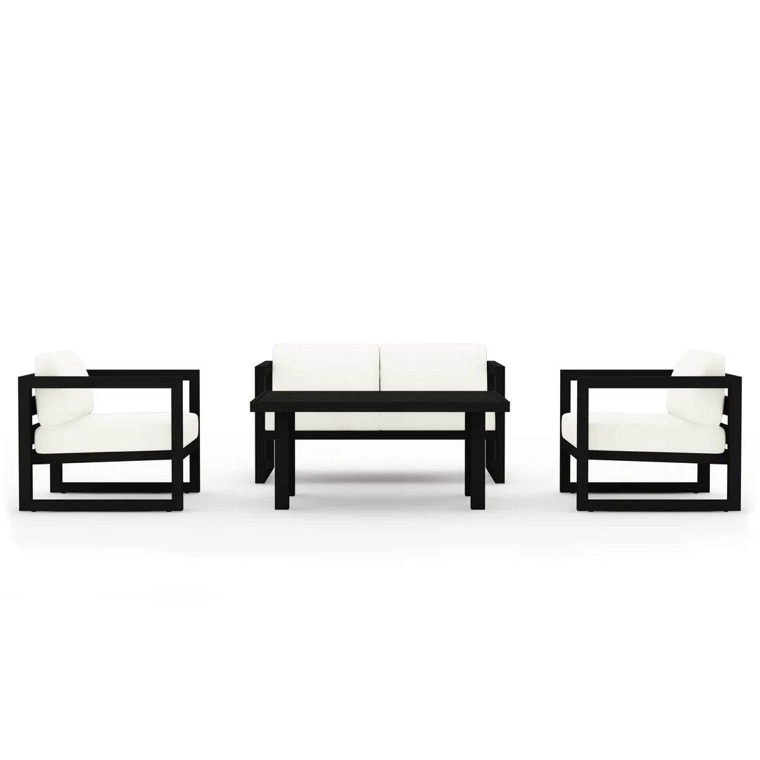 Avion Classic 4 Piece Aluminum Loveseat Set#Finish_Black#Fabric_Canvas Natural