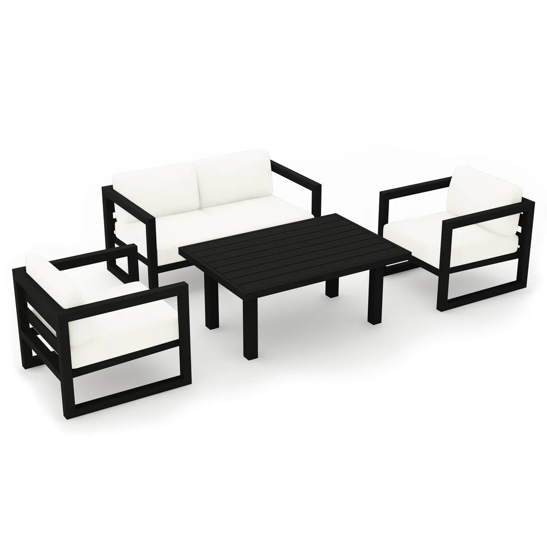 Avion Classic 4 Piece Aluminum Loveseat Set#Finish_Black#Fabric_Canvas Natural