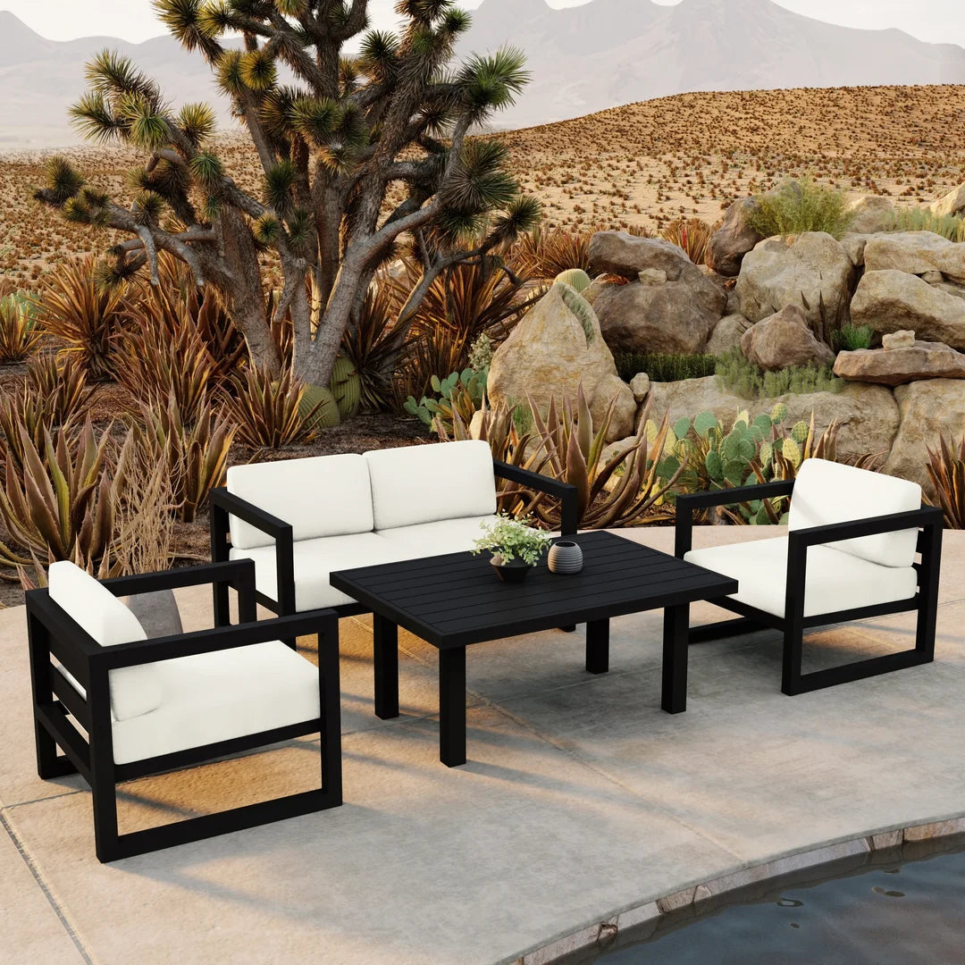 Avion Classic 4 Piece Aluminum Loveseat Set#Finish_Black#Fabric_Canvas Natural