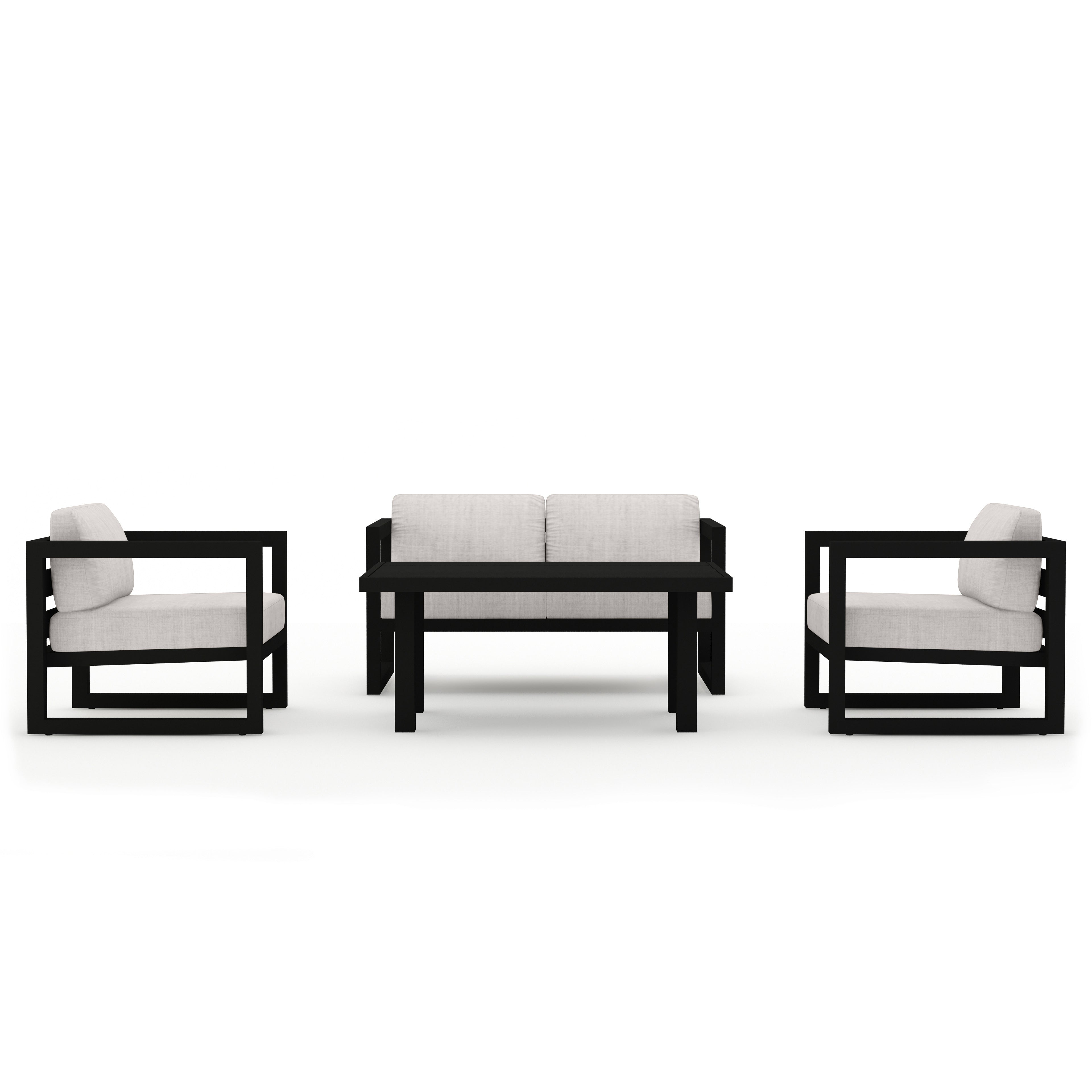 Avion Classic 4 Piece Aluminum Loveseat Set#Finish_Black#Fabric_Cast Silver