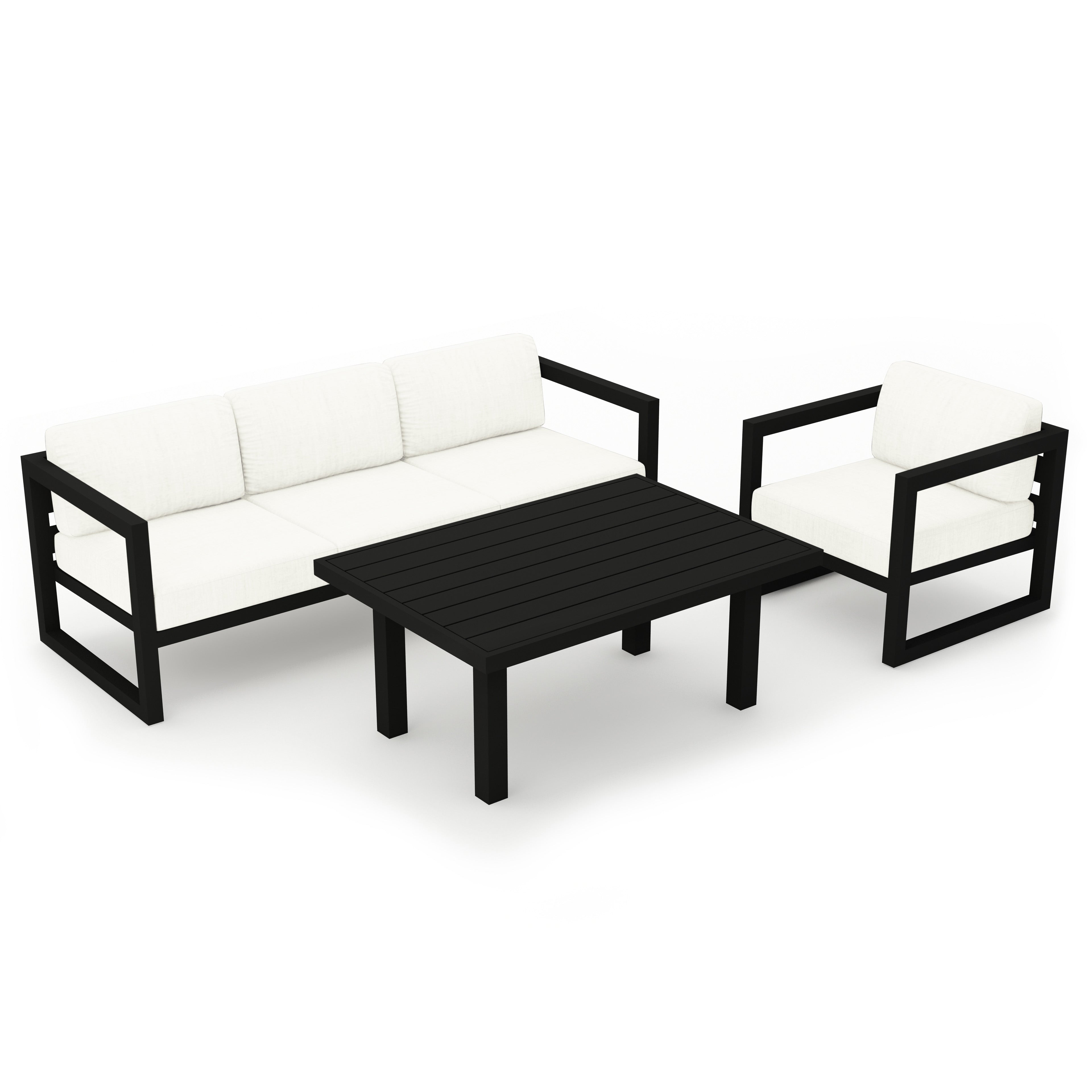 Avion Classic 3 Piece Aluminum Sofa Set#Finish_Black#Fabric_Canvas Natural