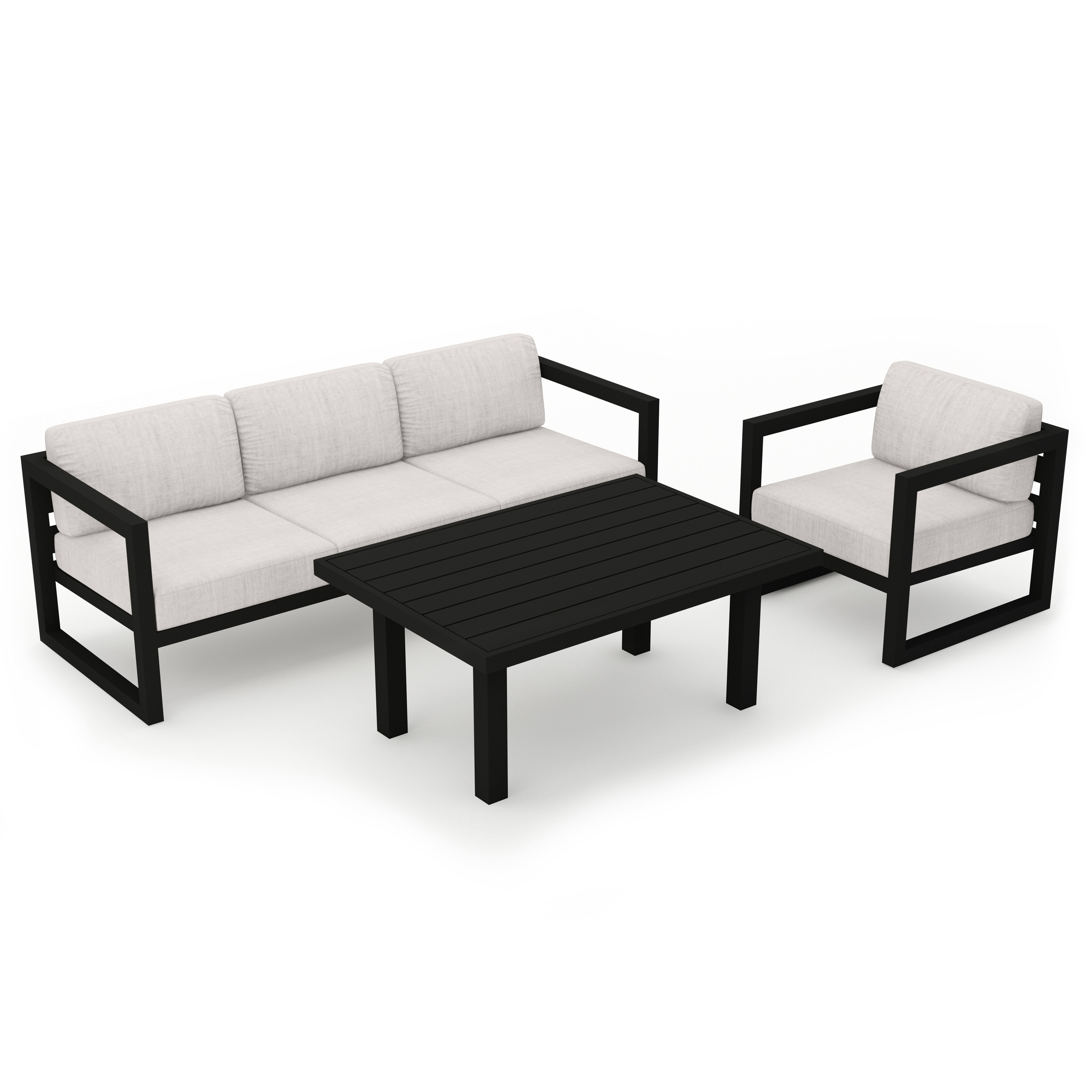 Avion Classic 3 Piece Aluminum Sofa Set#Finish_Black#Fabric_Cast Silver