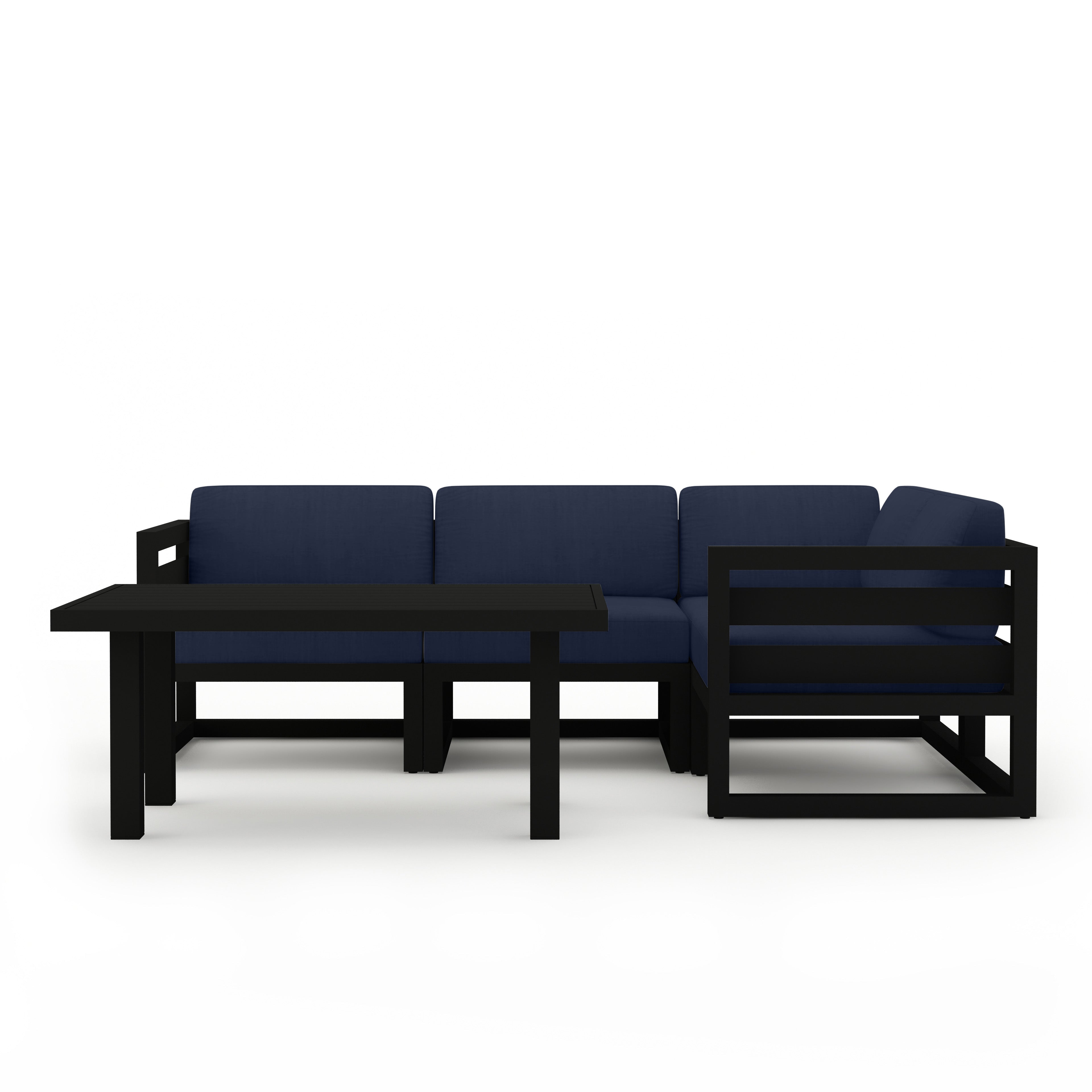 Avion Classic 5 Piece Aluminum Sectional Set#Finish_Black#Fabric_Spectrum Indigo