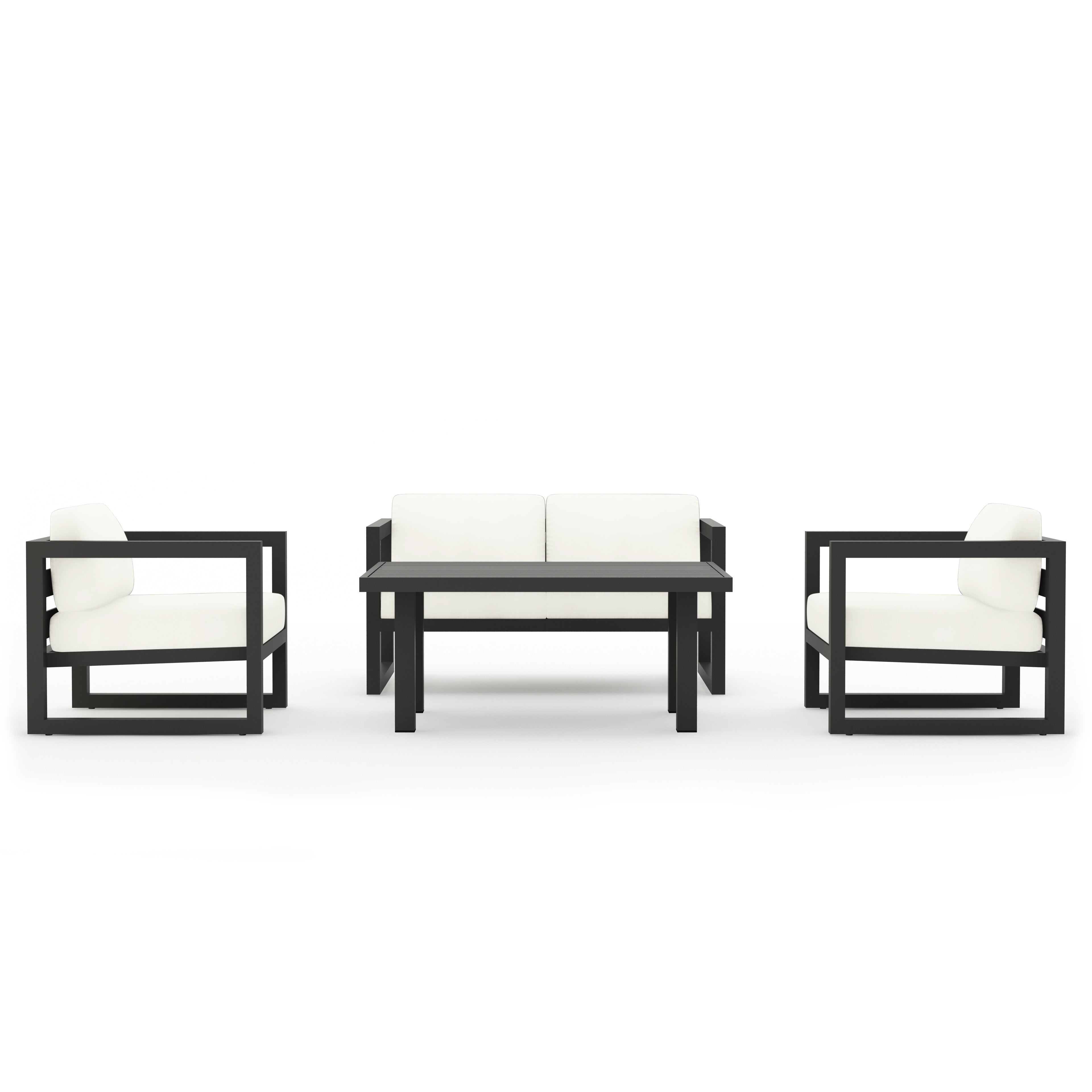 Avion Classic 4 Piece Aluminum Loveseat Set#Finish_Slate#Fabric_Canvas Natural