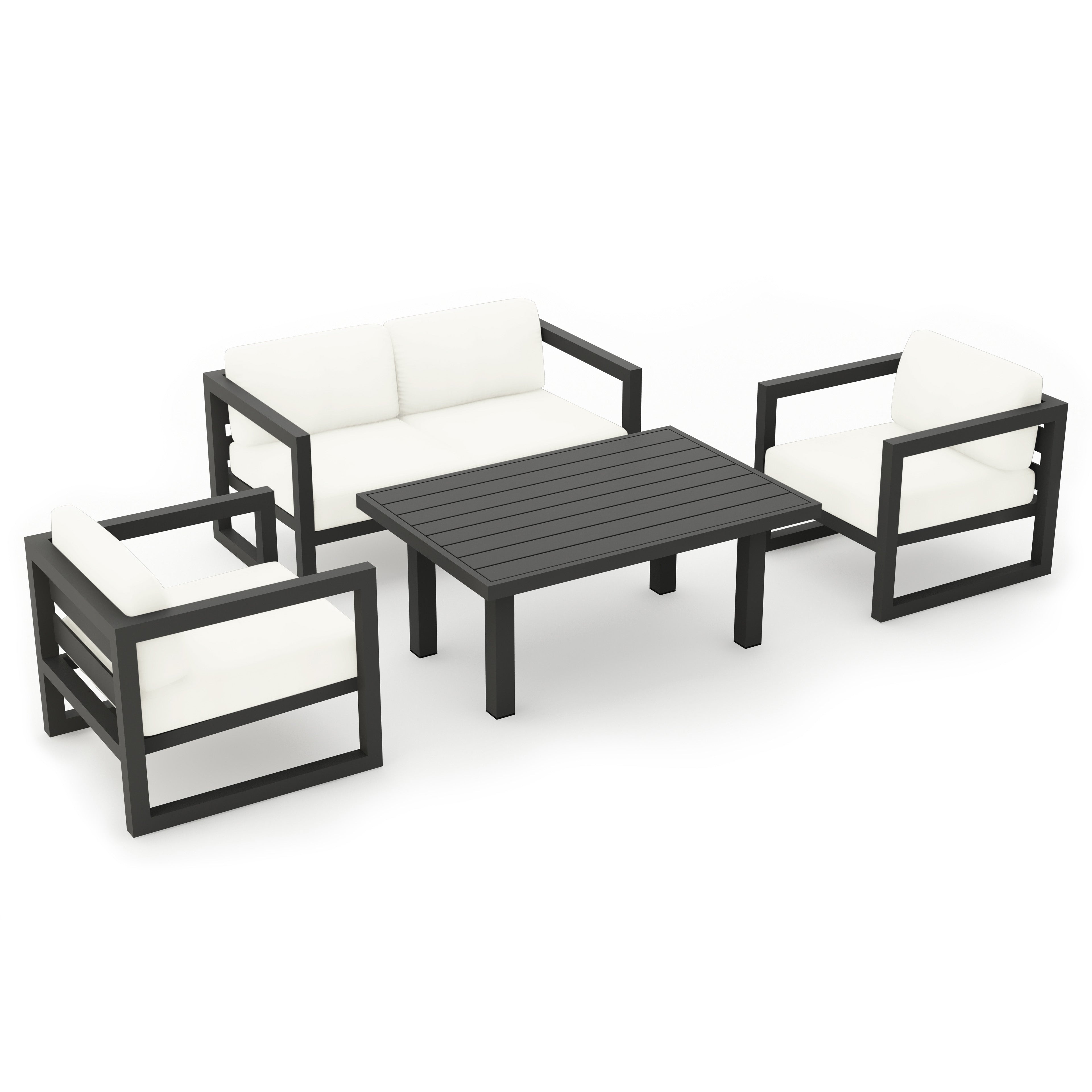 Avion Classic 4 Piece Aluminum Loveseat Set#Finish_Slate#Fabric_Canvas Natural