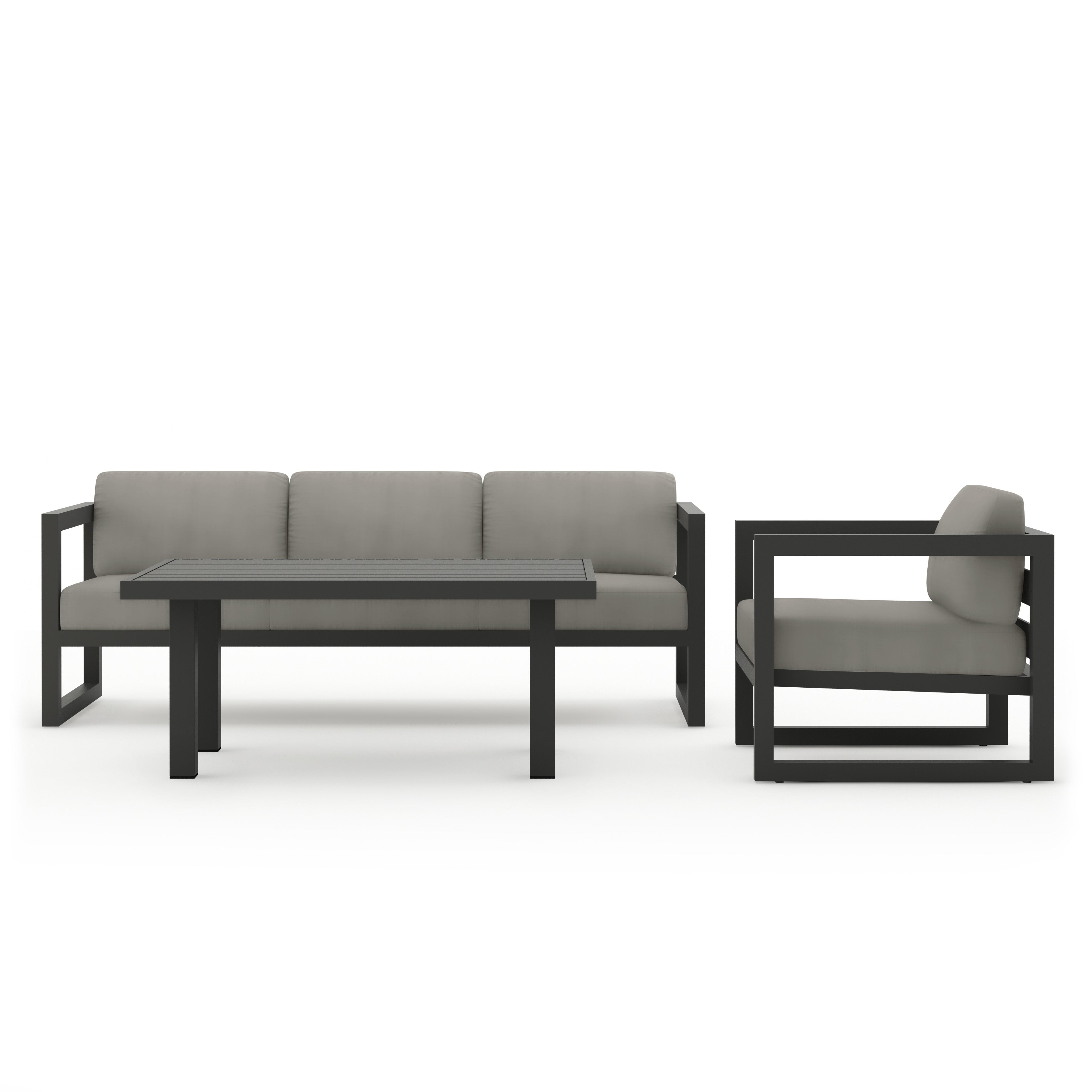 Avion Classic 3 Piece Aluminum Sofa Set#Finish_Slate#Fabric_Canvas Charcoal