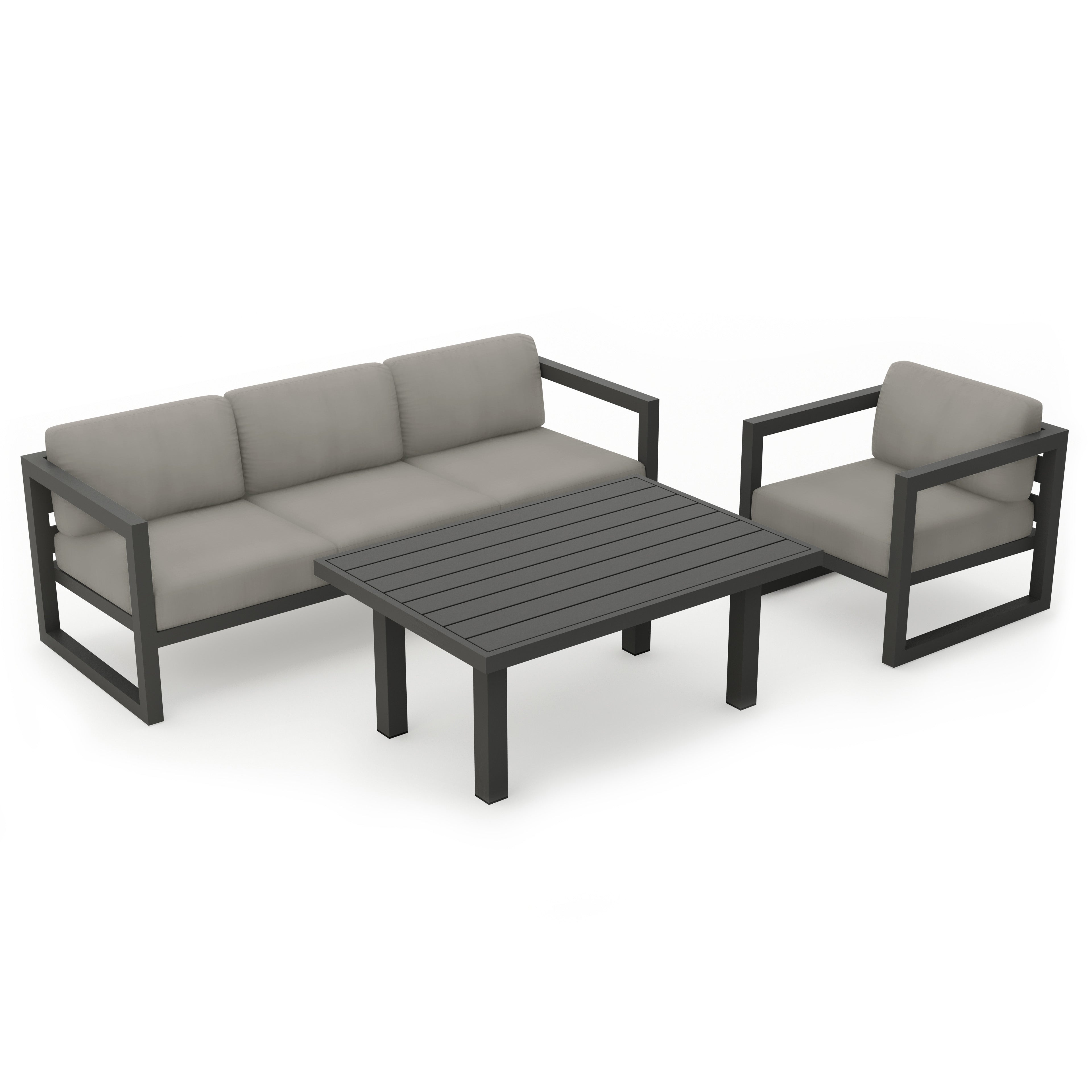 Avion Classic 3 Piece Aluminum Sofa Set#Finish_Slate#Fabric_Canvas Charcoal