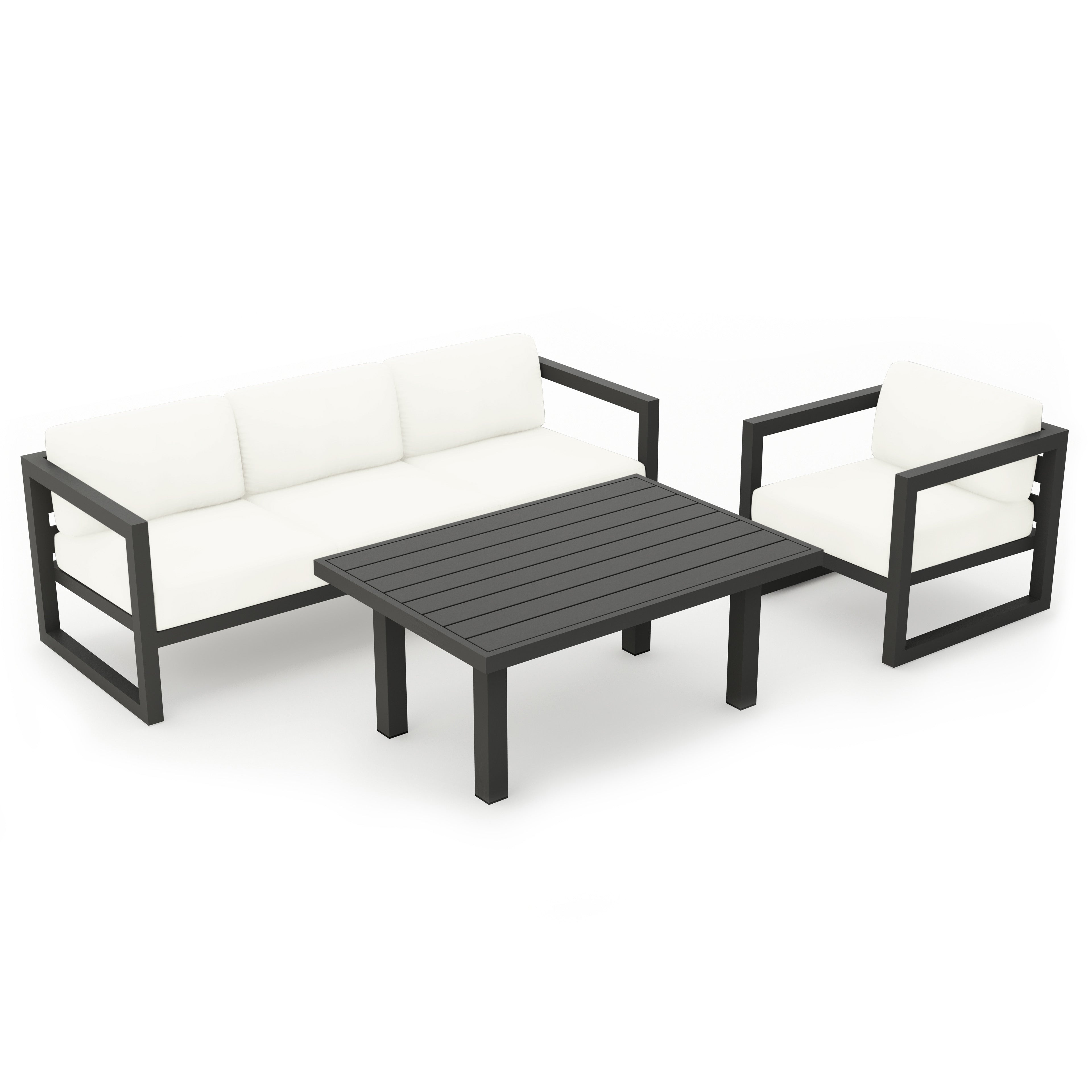 Avion Classic 3 Piece Aluminum Sofa Set#Finish_Slate#Fabric_Canvas Natural