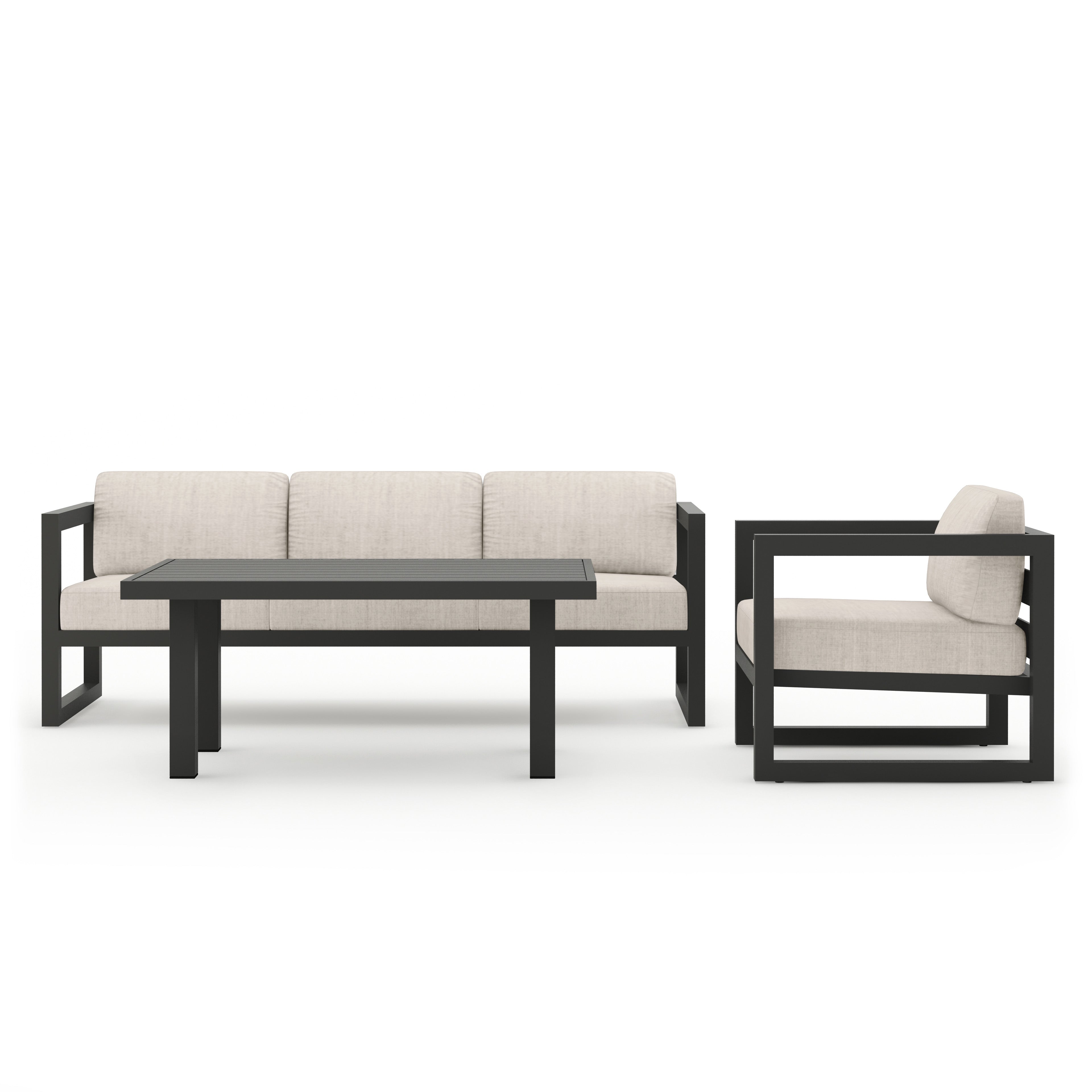 Avion Classic 3 Piece Aluminum Sofa Set#Finish_Slate#Fabric_Cast Silver