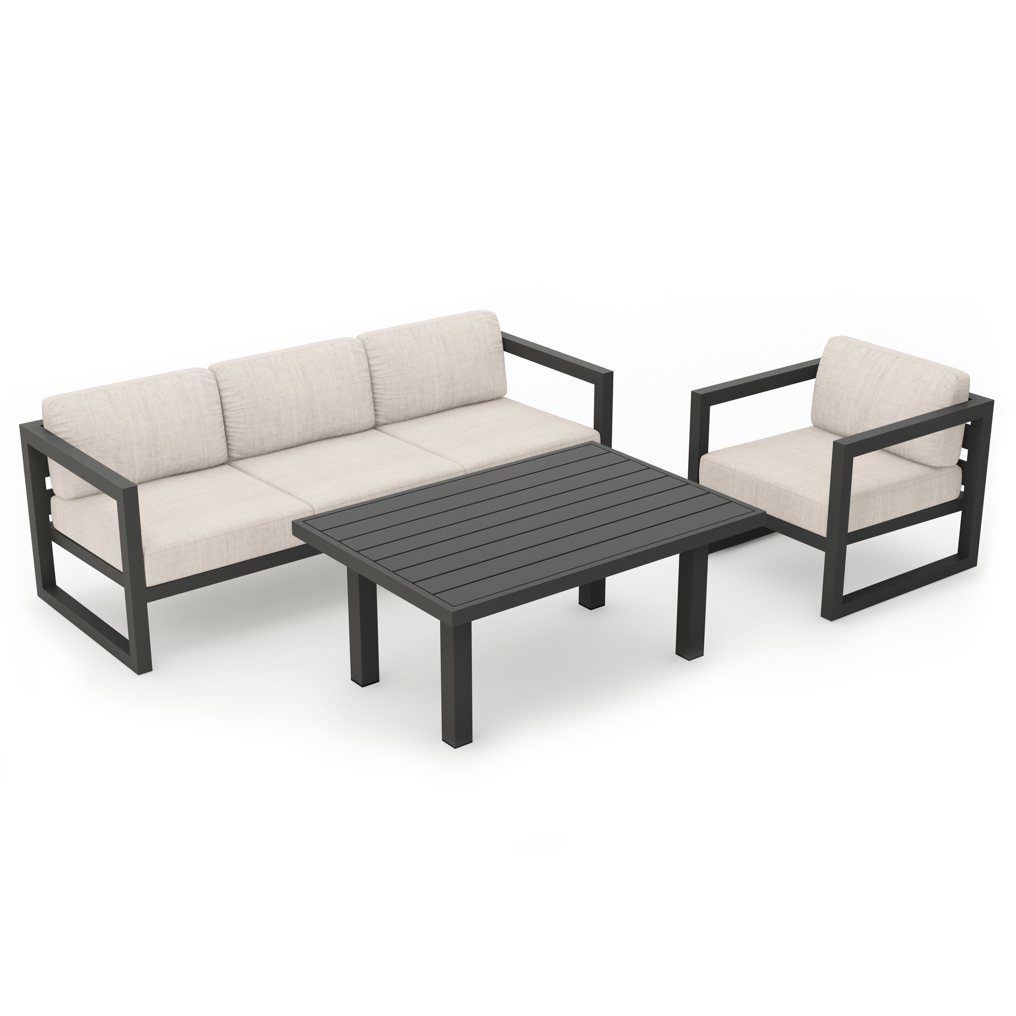 Avion Classic 3 Piece Aluminum Sofa Set#Finish_Slate#Fabric_Cast Silver