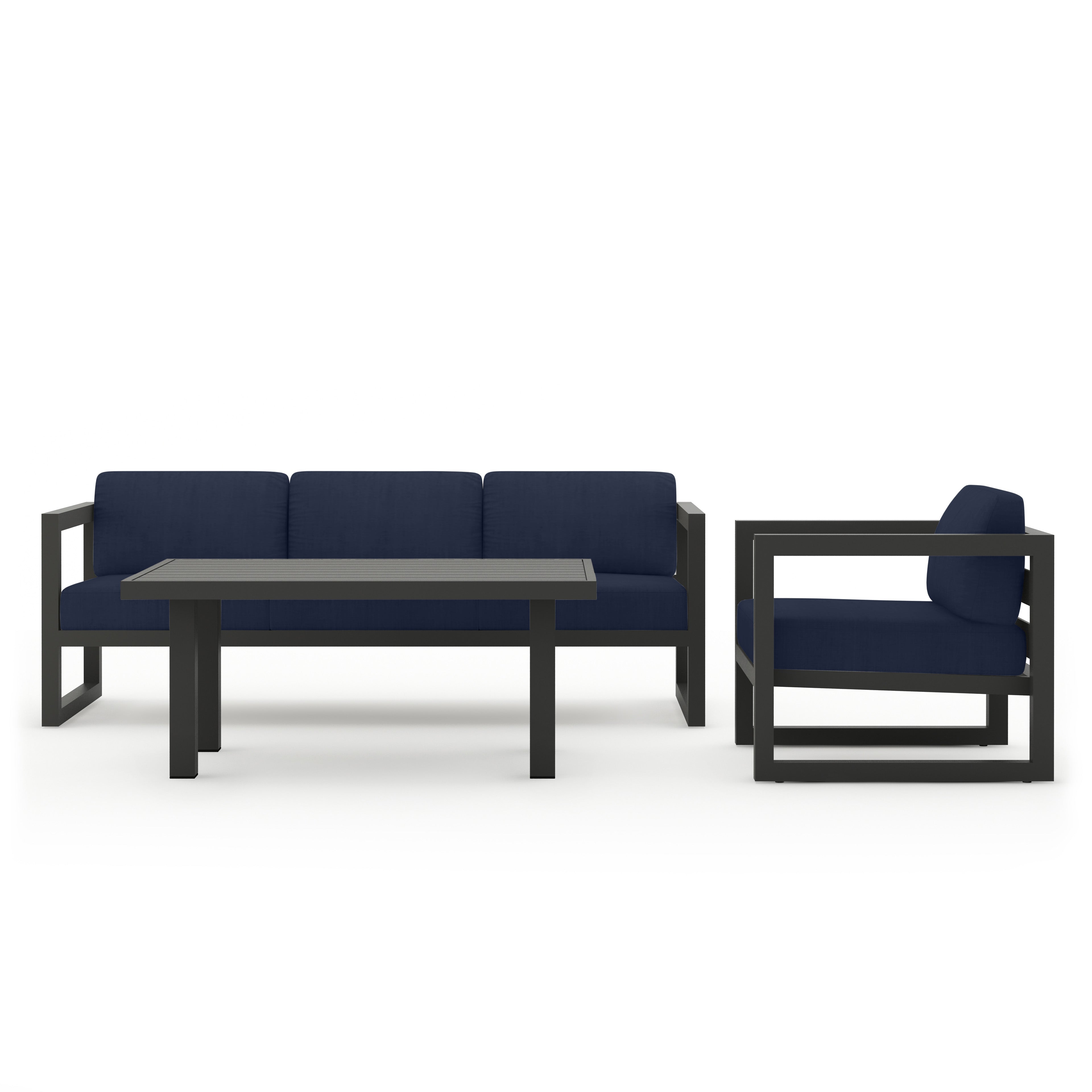 Avion Classic 3 Piece Aluminum Sofa Set#Finish_Slate#Fabric_Spectrum Indigo