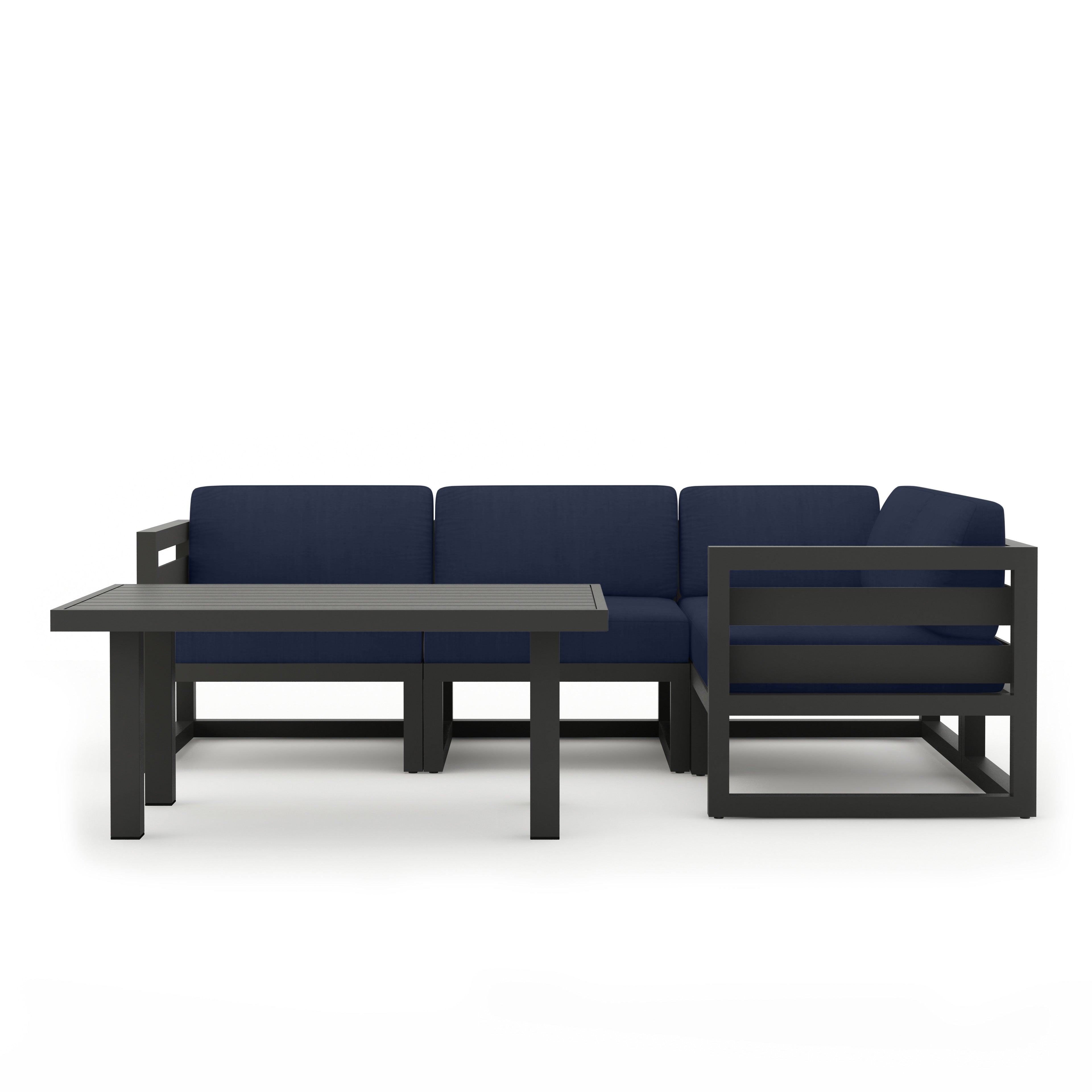 Avion Classic 5 Piece Aluminum Sectional Set#Finish_Slate#Fabric_Spectrum Indigo