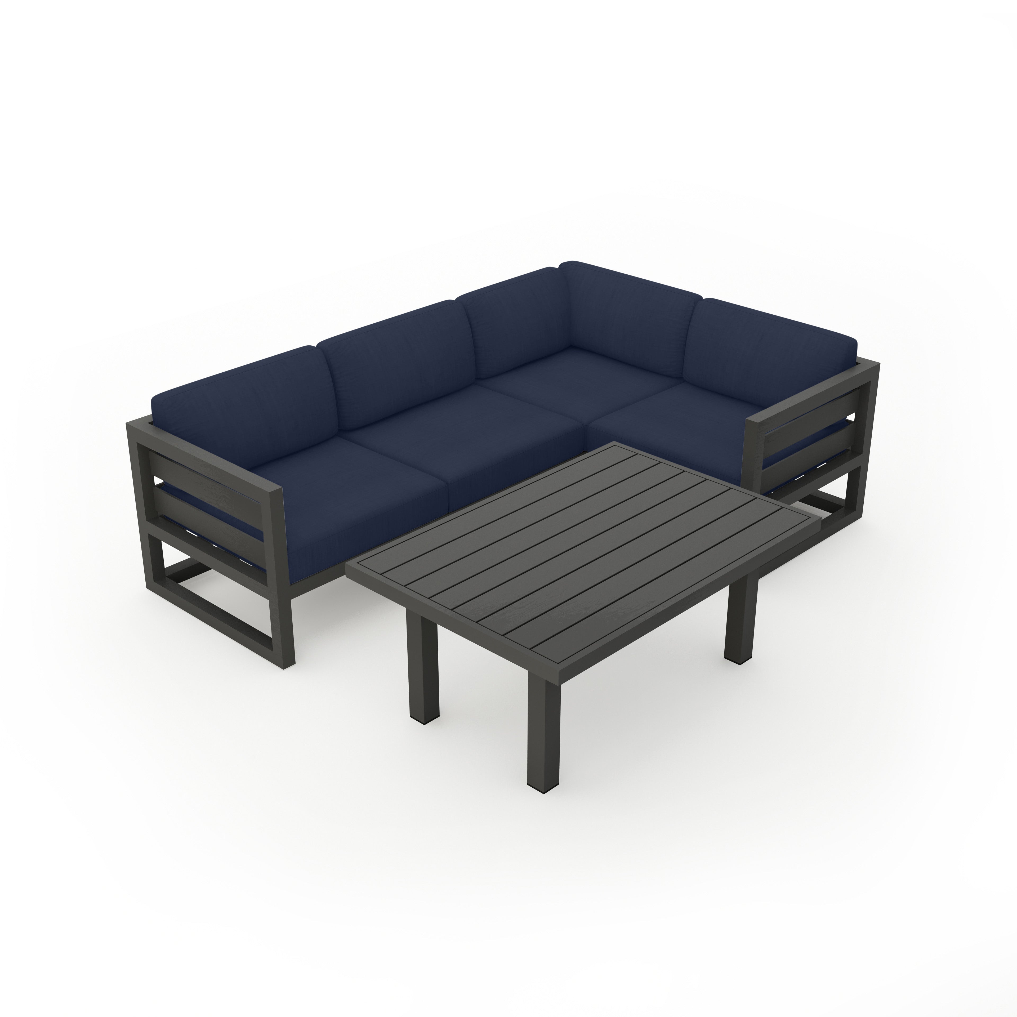 Avion Classic 5 Piece Aluminum Sectional Set#Finish_Slate#Fabric_Spectrum Indigo