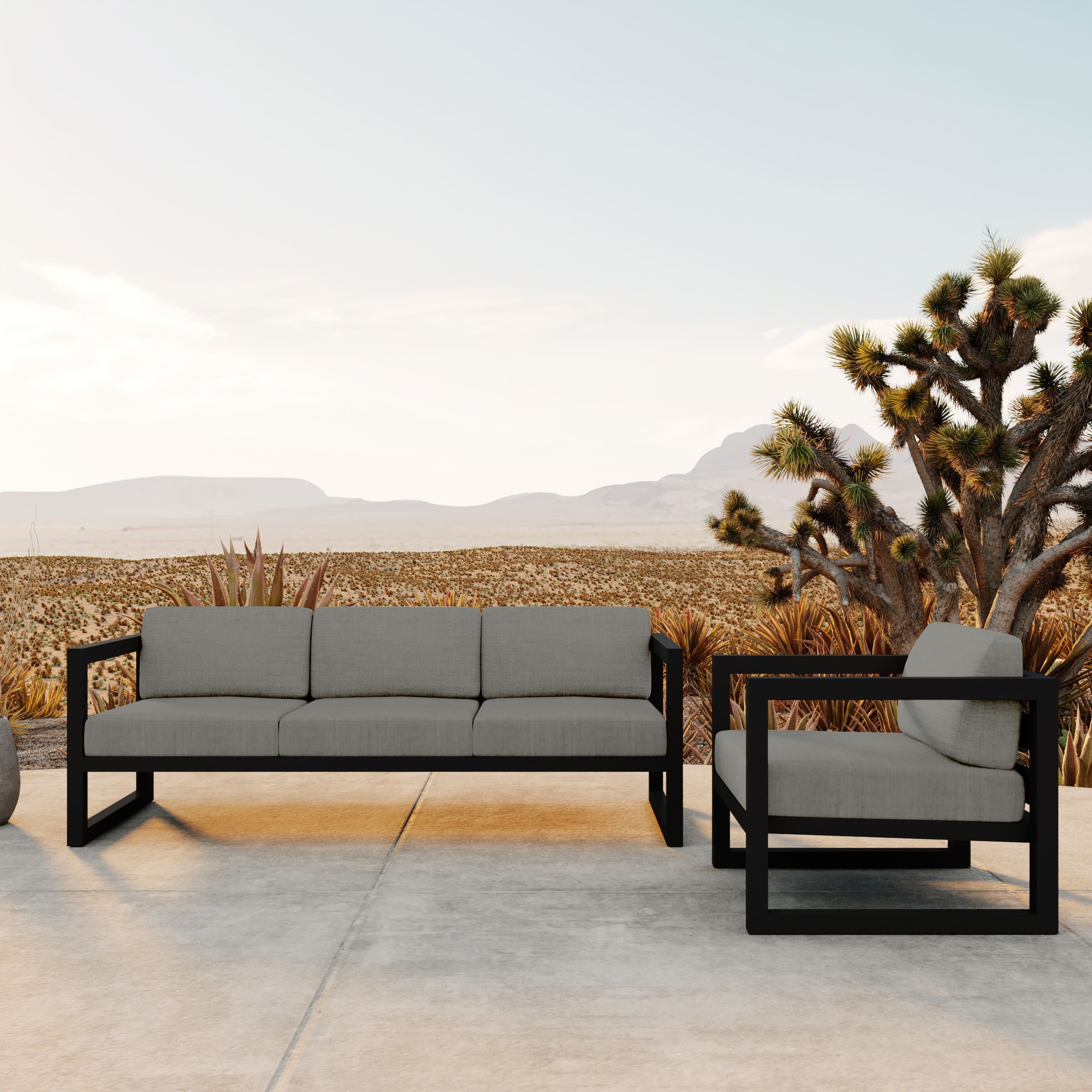 Avion 2 Piece Aluminum Sofa Set#Finish_Black#Fabric_Canvas Charcoal