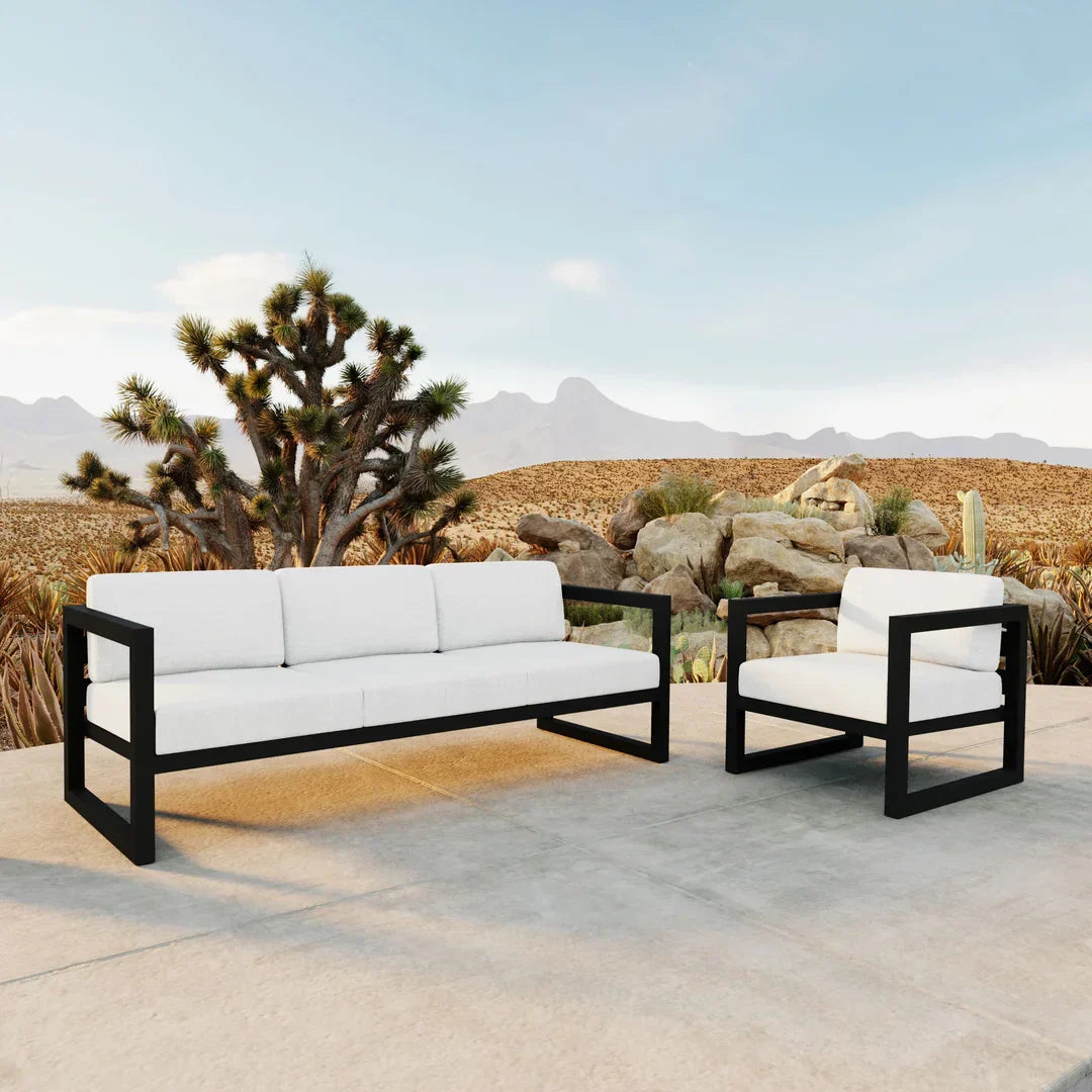 Avion 2 Piece Aluminum Sofa Set#Finish_Black#Fabric_Canvas Natural