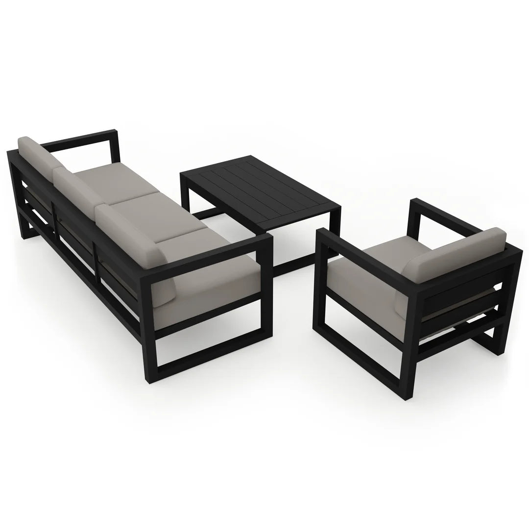 Avion 3 Piece Aluminum Sofa Set#Finish_Black#Fabric_Canvas Charcoal