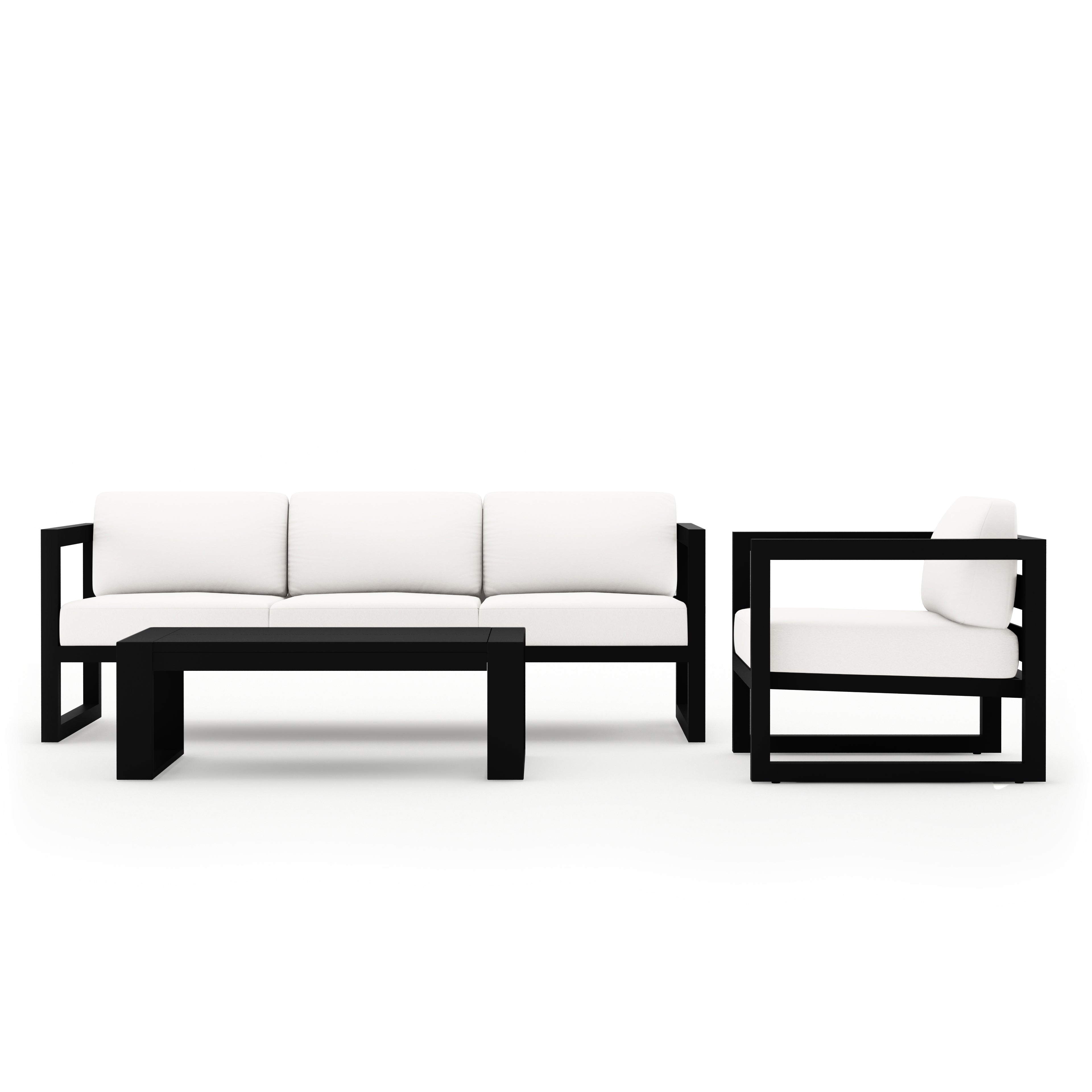 Avion 3 Piece Aluminum Sofa Set#Finish_Black#Fabric_Canvas Natural