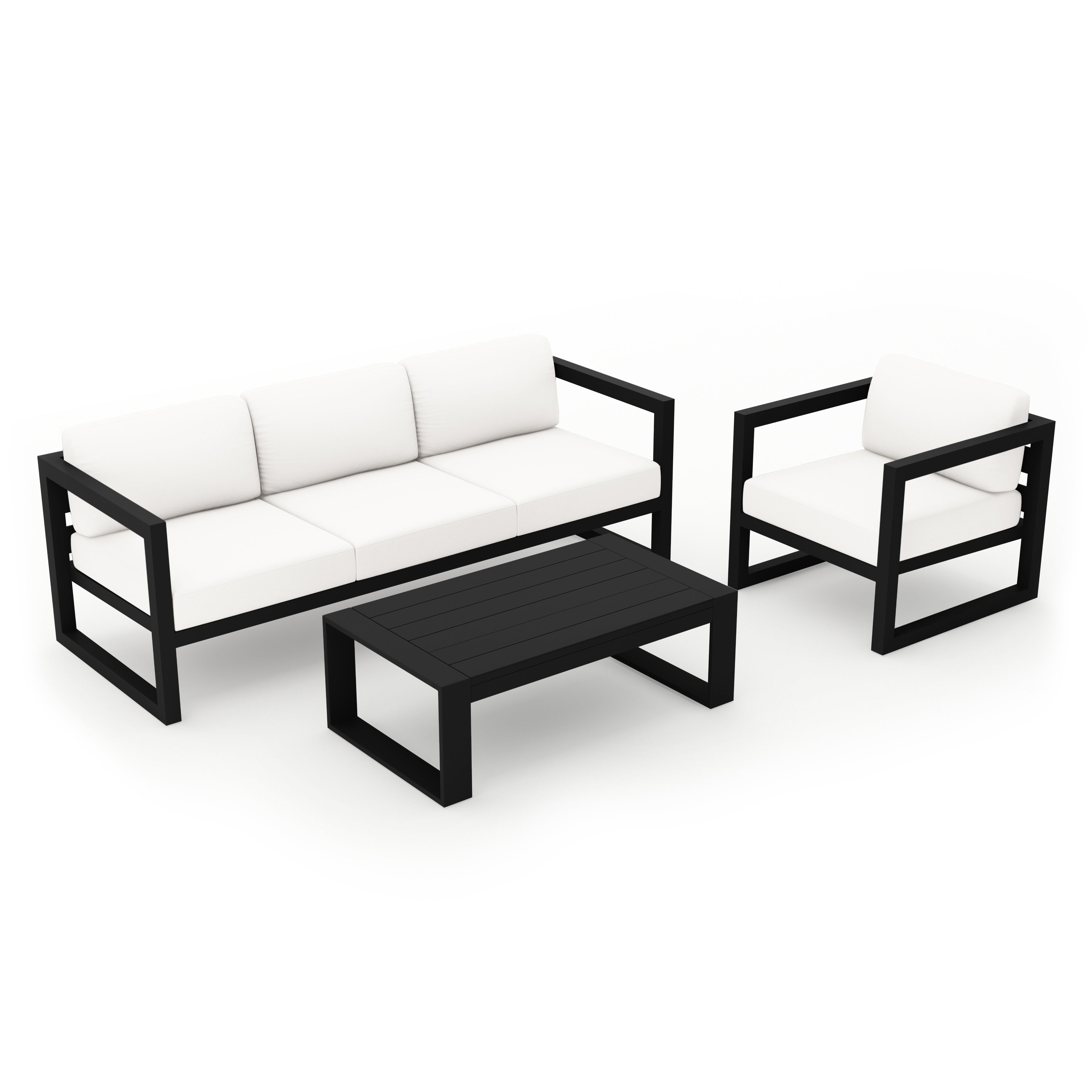Avion 3 Piece Aluminum Sofa Set#Finish_Black#Fabric_Canvas Natural