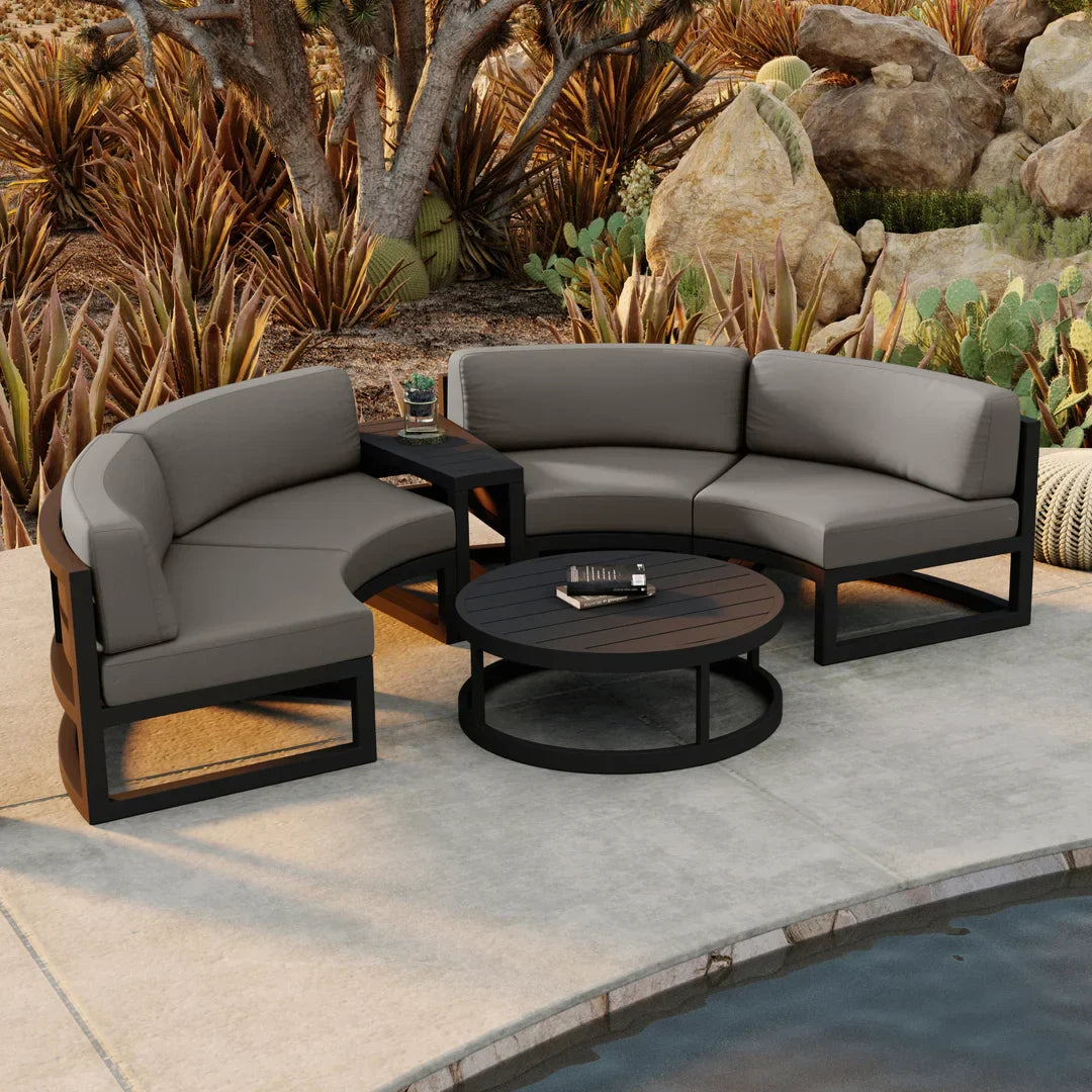 Avion 4 Piece Aluminum Curve Sectional Set#Finish_Black#Fabric_Canvas Charcoal