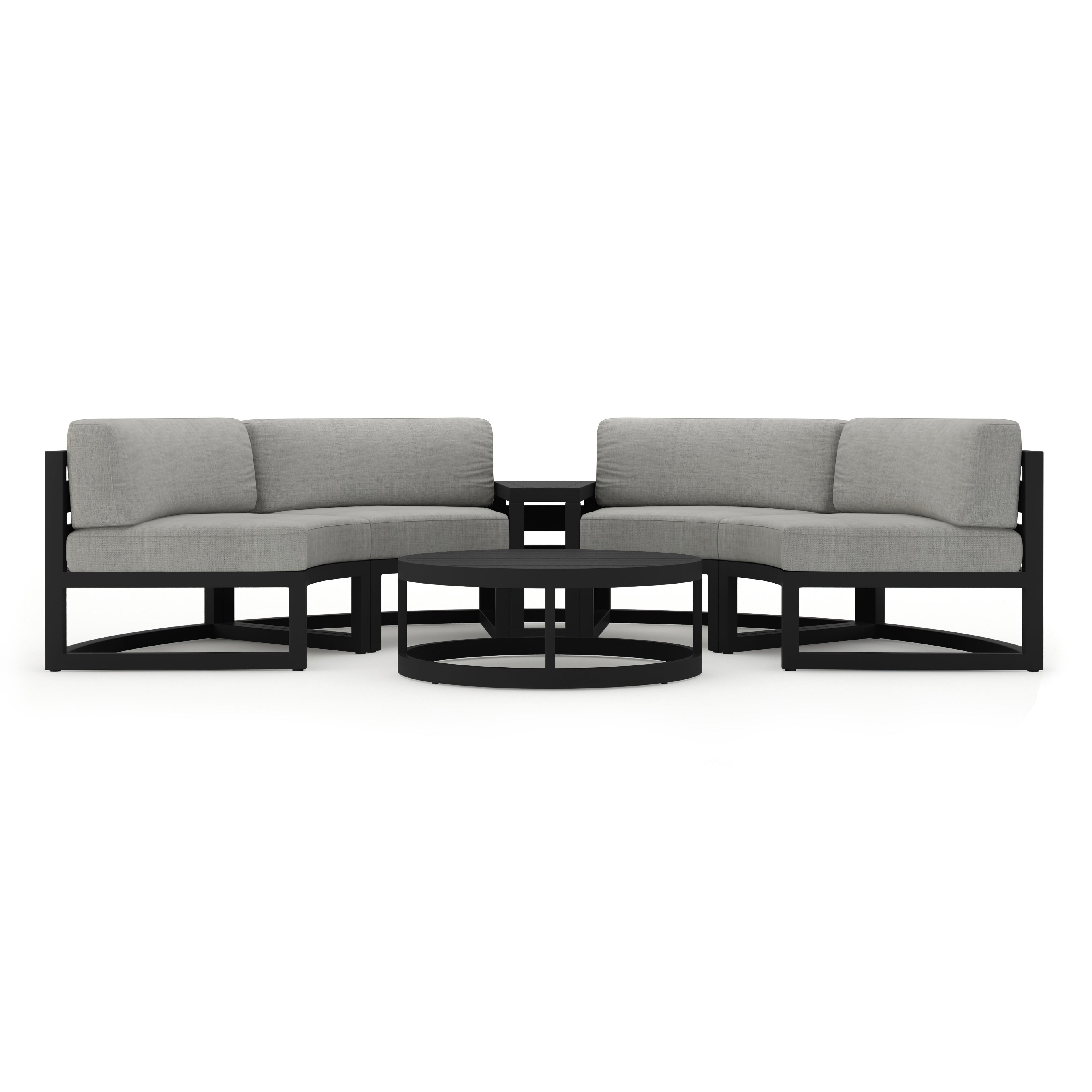 Avion 4 Piece Aluminum Curve Sectional Set#Finish_Black#Fabric_Cast Silver