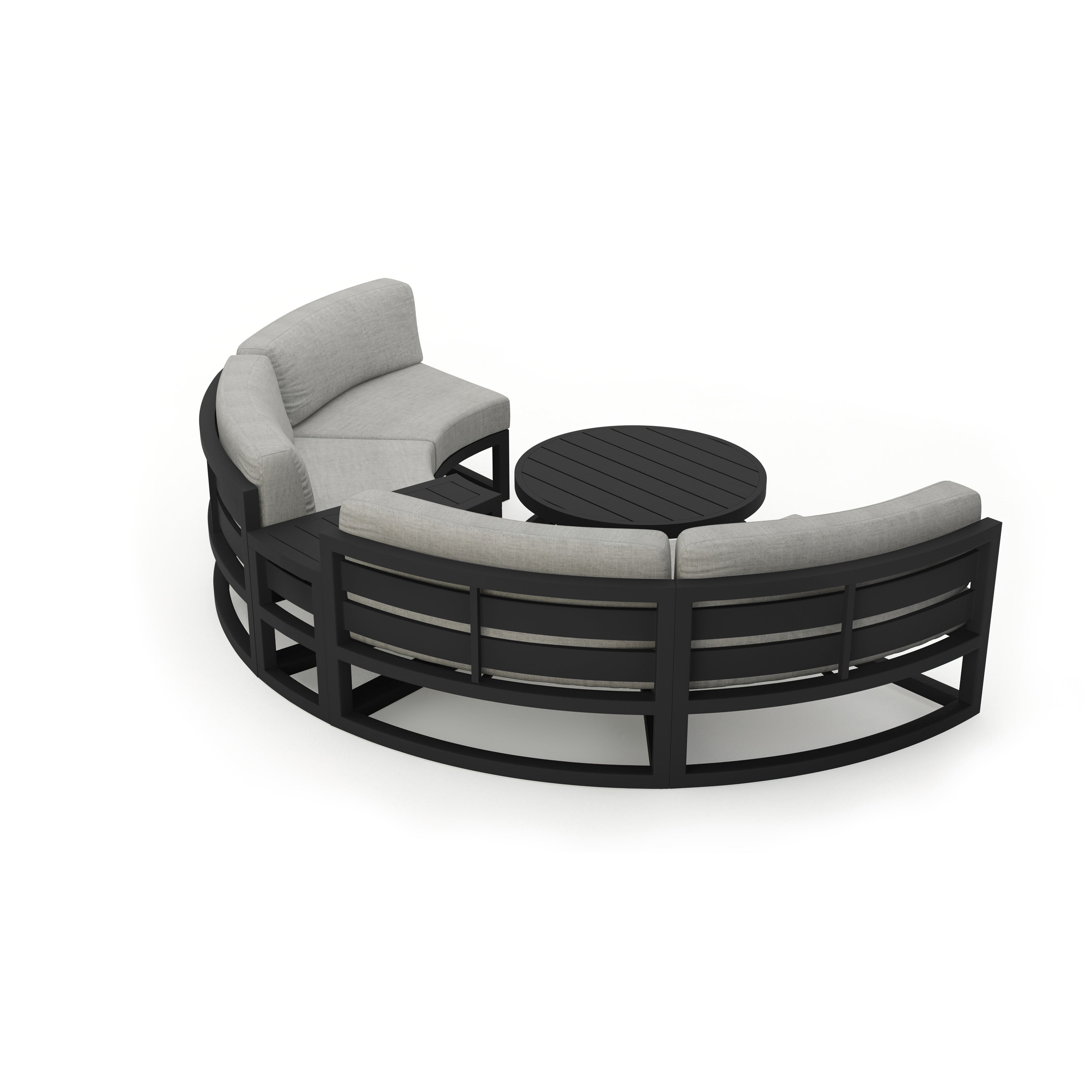 Avion 4 Piece Aluminum Curve Sectional Set#Finish_Black#Fabric_Cast Silver