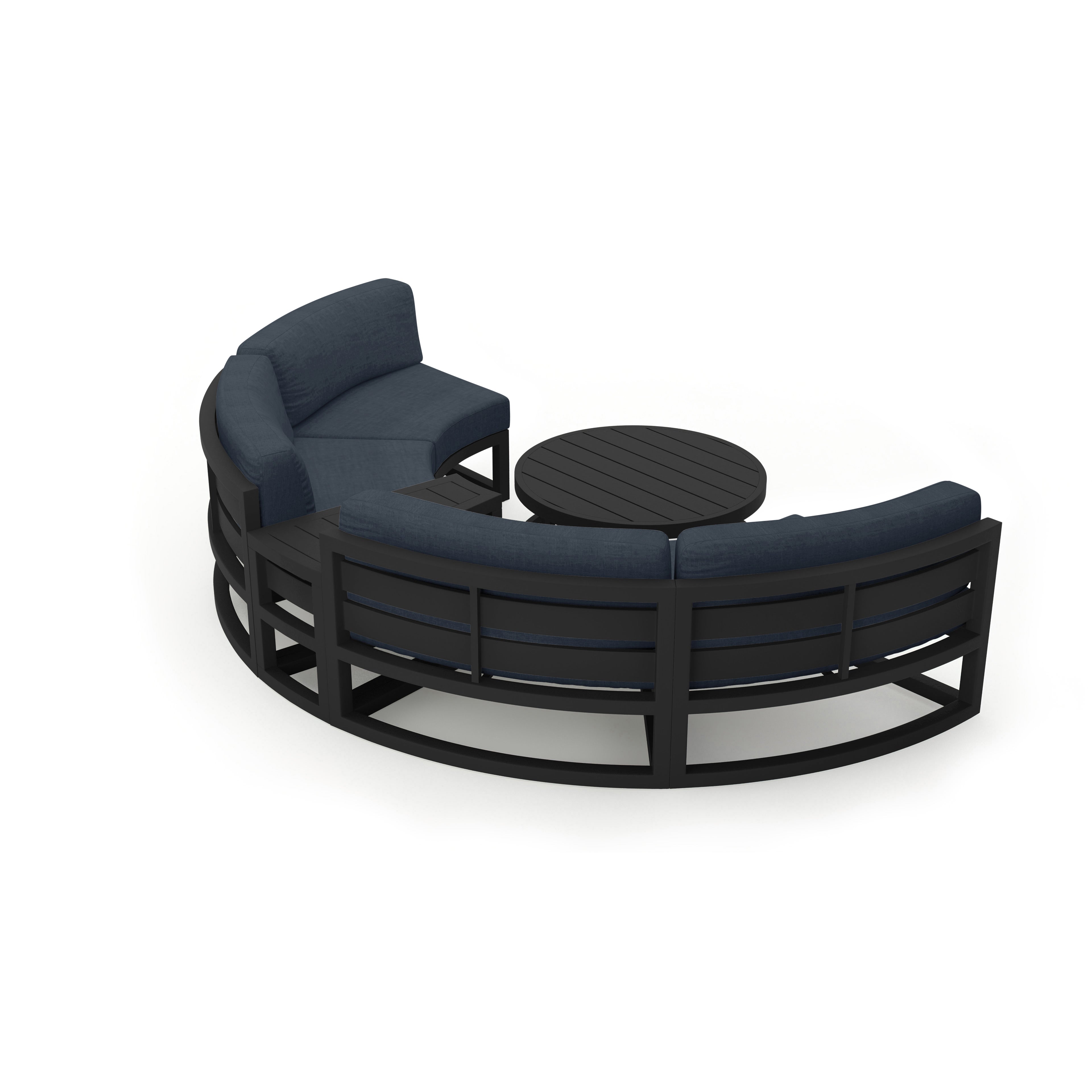Avion 4 Piece Aluminum Curve Sectional Set#Finish_Black#Fabric_Spectrum Indigo