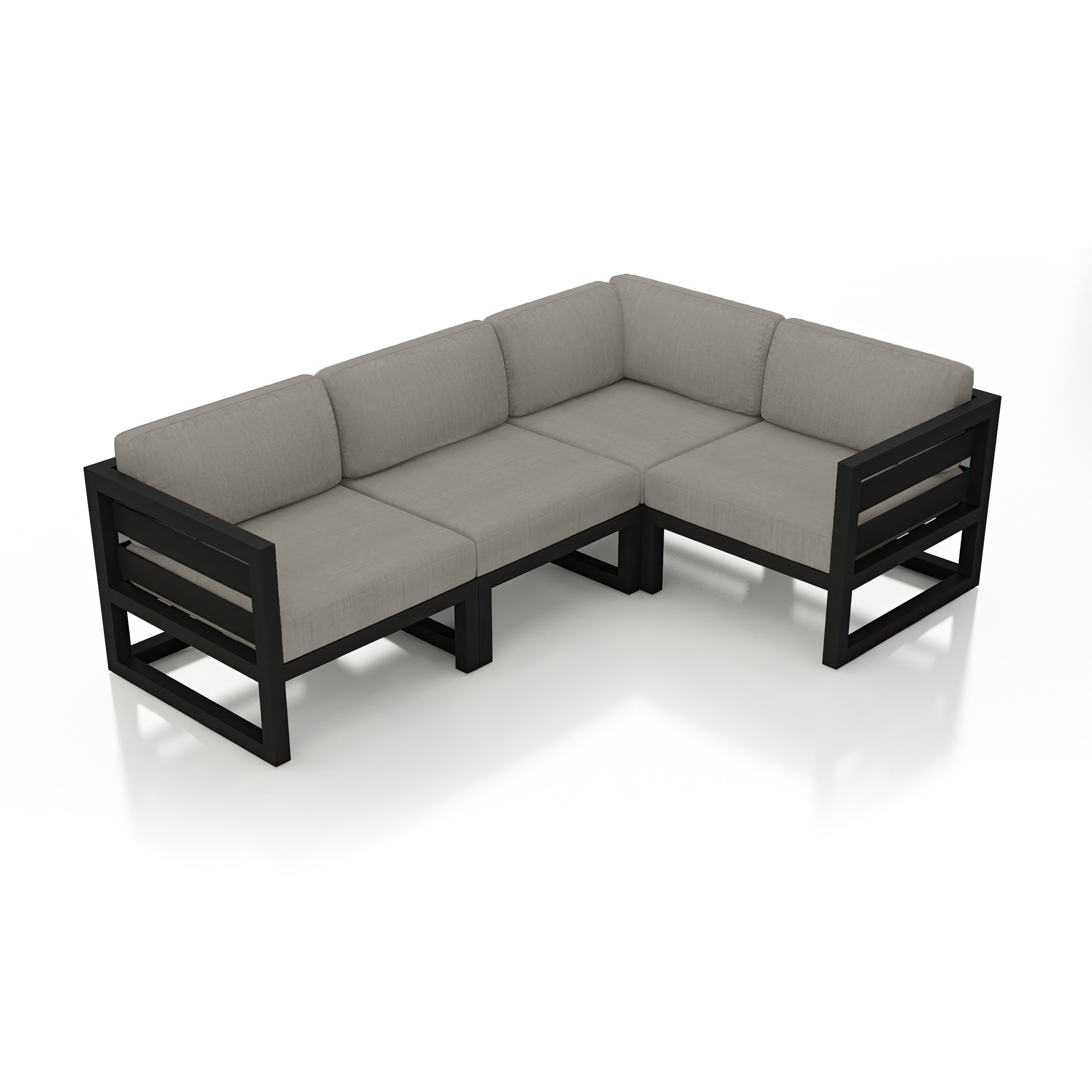 Avion 4 Piece Aluminum Sectional Set#Finish_Black#Fabric_Canvas Charcoal