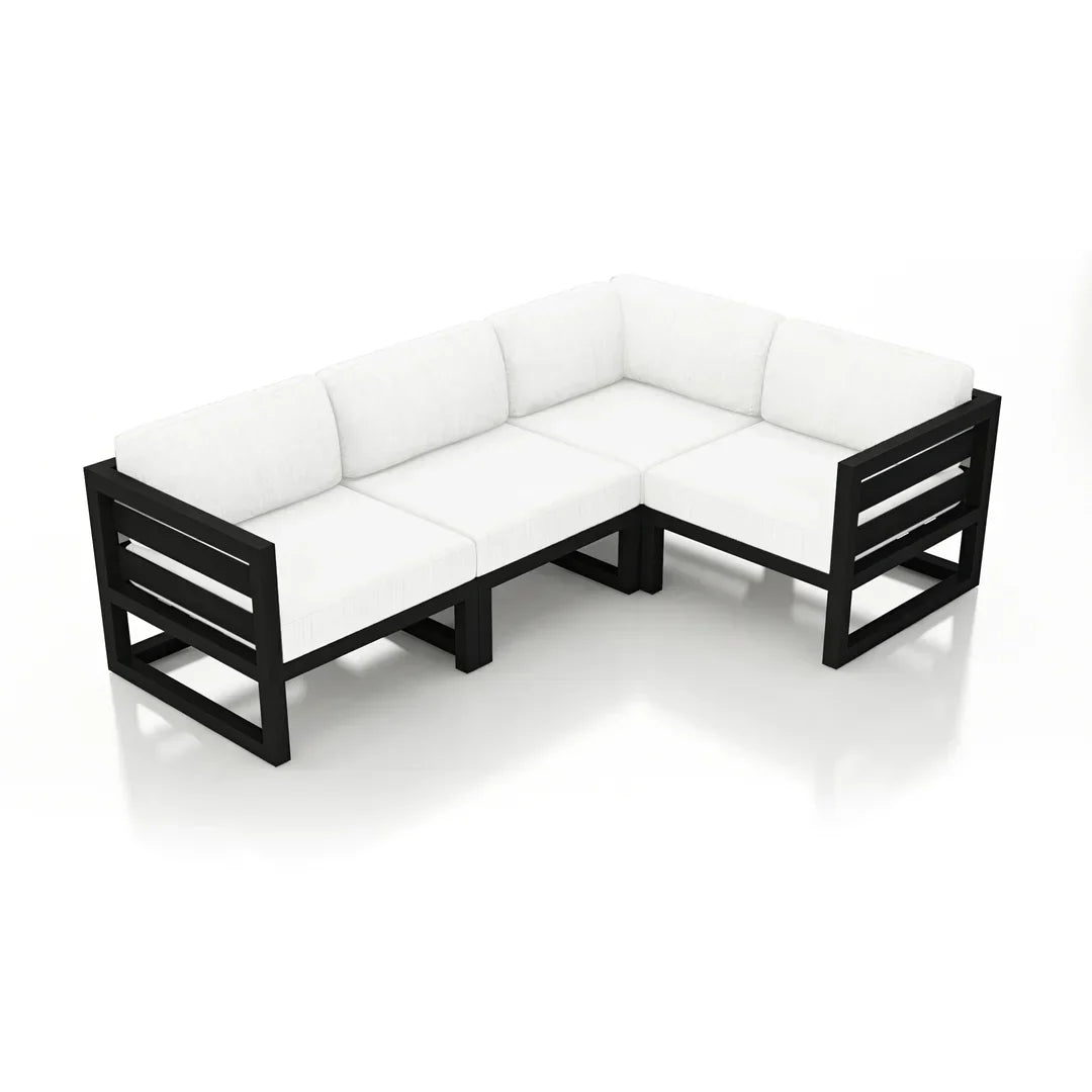 Avion 4 Piece Aluminum Sectional Set#Finish_Black#Fabric_Canvas Natural
