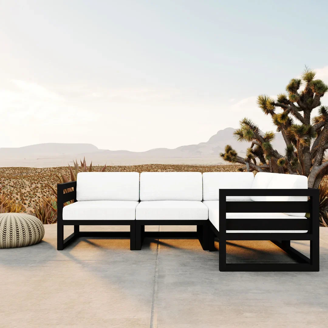 Avion 4 Piece Aluminum Sectional Set#Finish_Black#Fabric_Canvas Natural