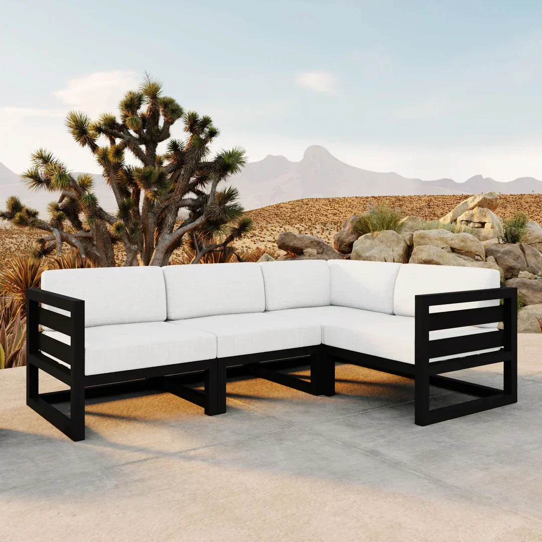 Avion 4 Piece Aluminum Sectional Set#Finish_Black#Fabric_Canvas Natural