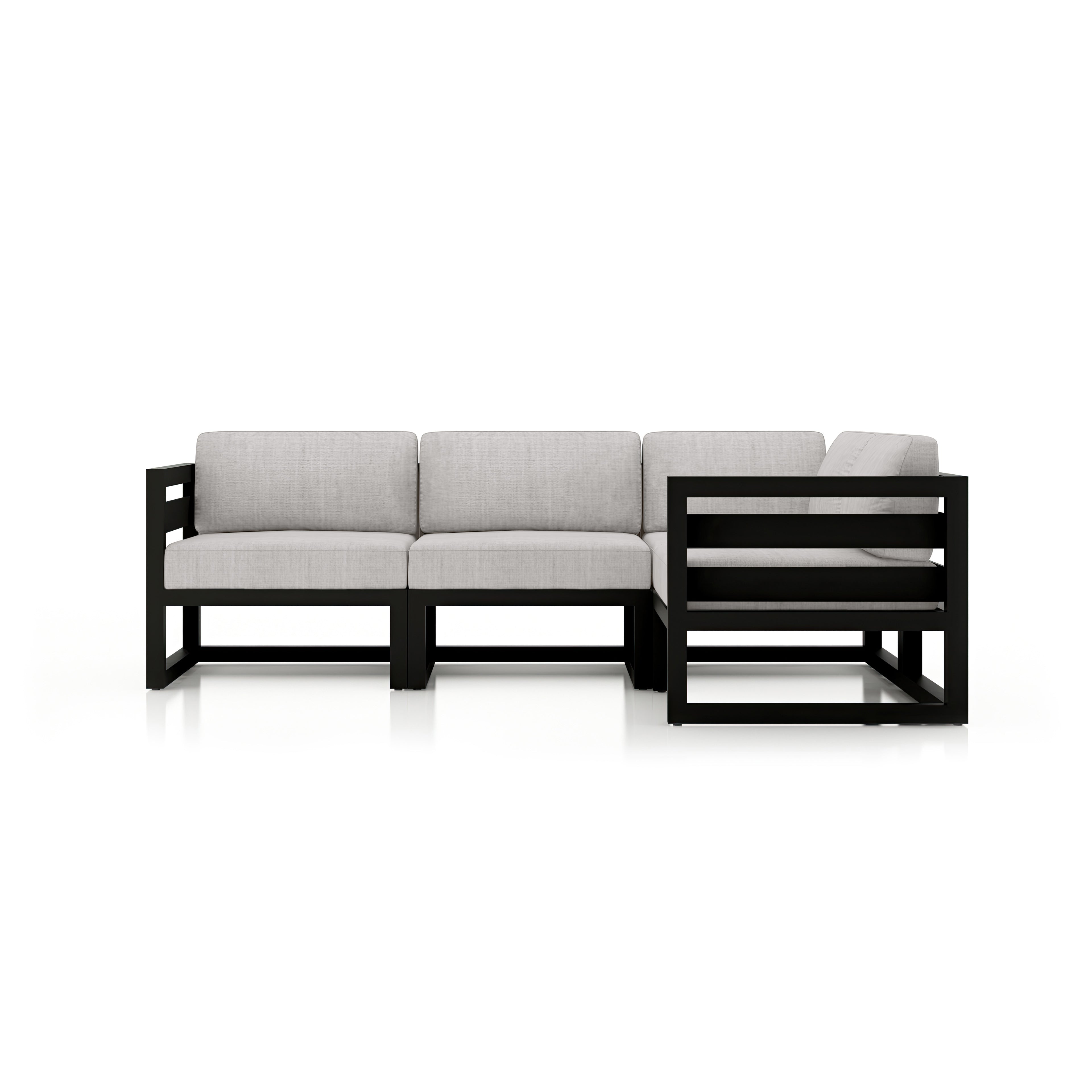Avion 4 Piece Aluminum Sectional Set#Finish_Black#Fabric_Cast Silver