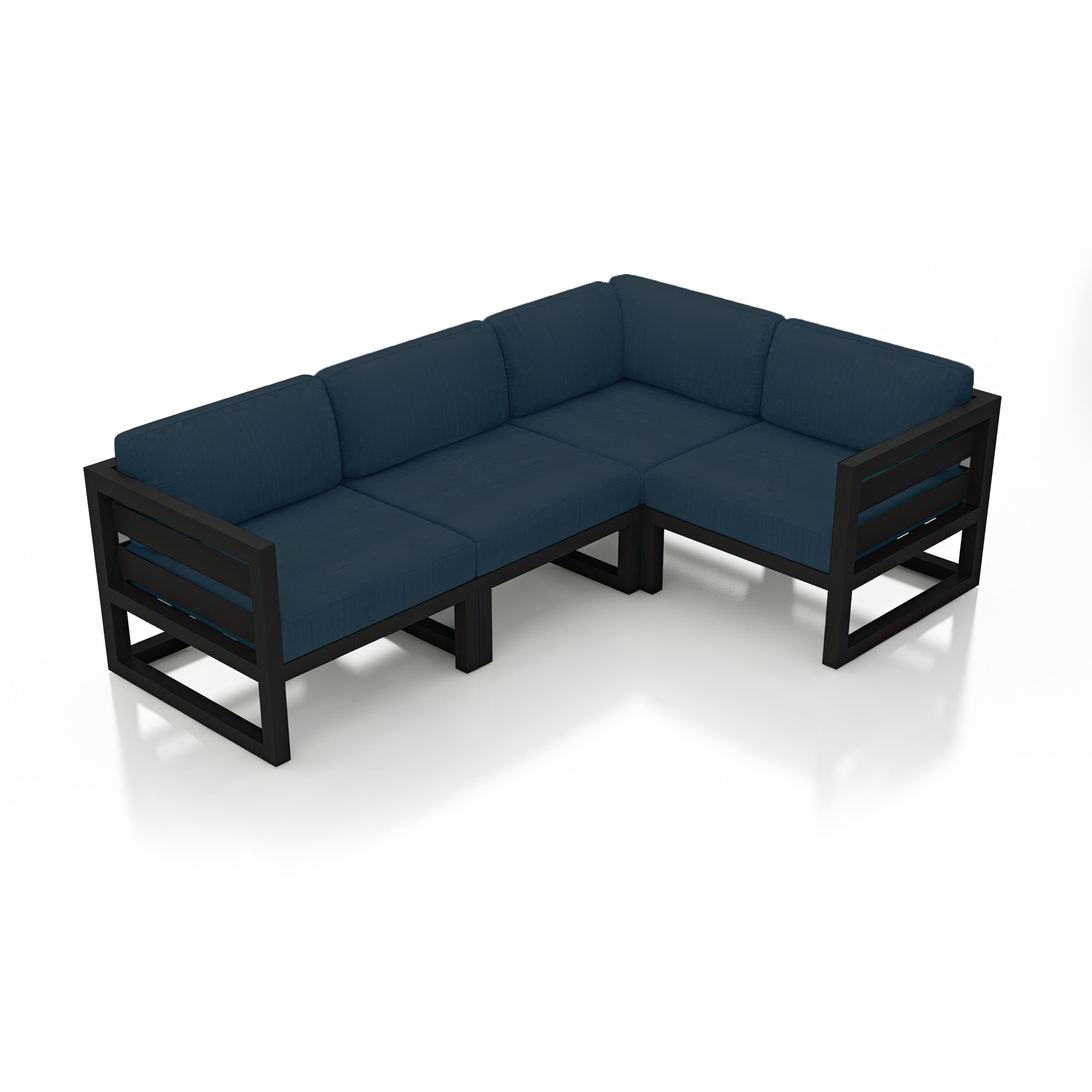 Avion 4 Piece Aluminum Sectional Set#Finish_Black#Fabric_Spectrum Indigo