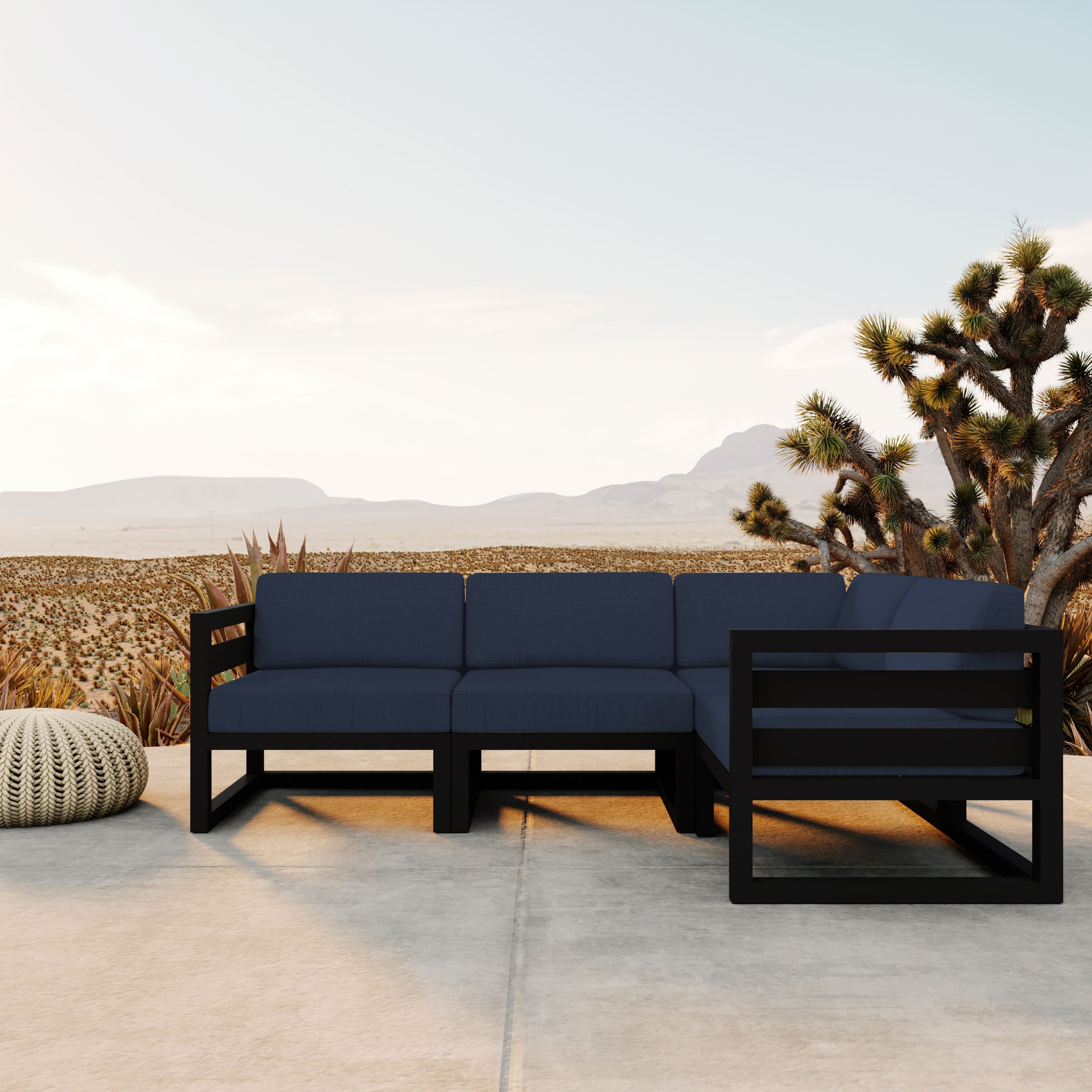 Avion 4 Piece Aluminum Sectional Set#Finish_Black#Fabric_Spectrum Indigo