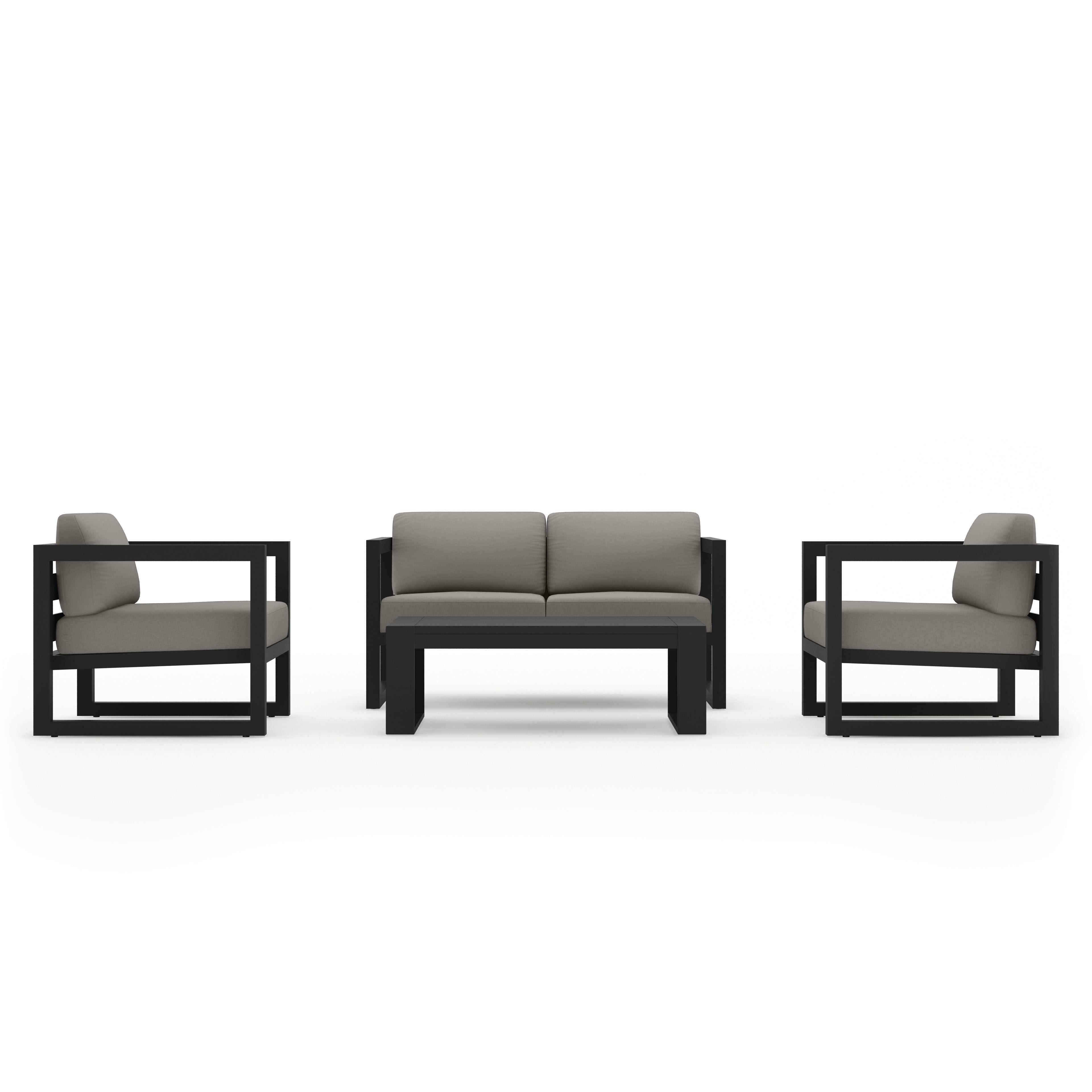 Avion 4 Piece Aluminum Loveseat Set#Finish_Black#Fabric_Canvas Charcoal