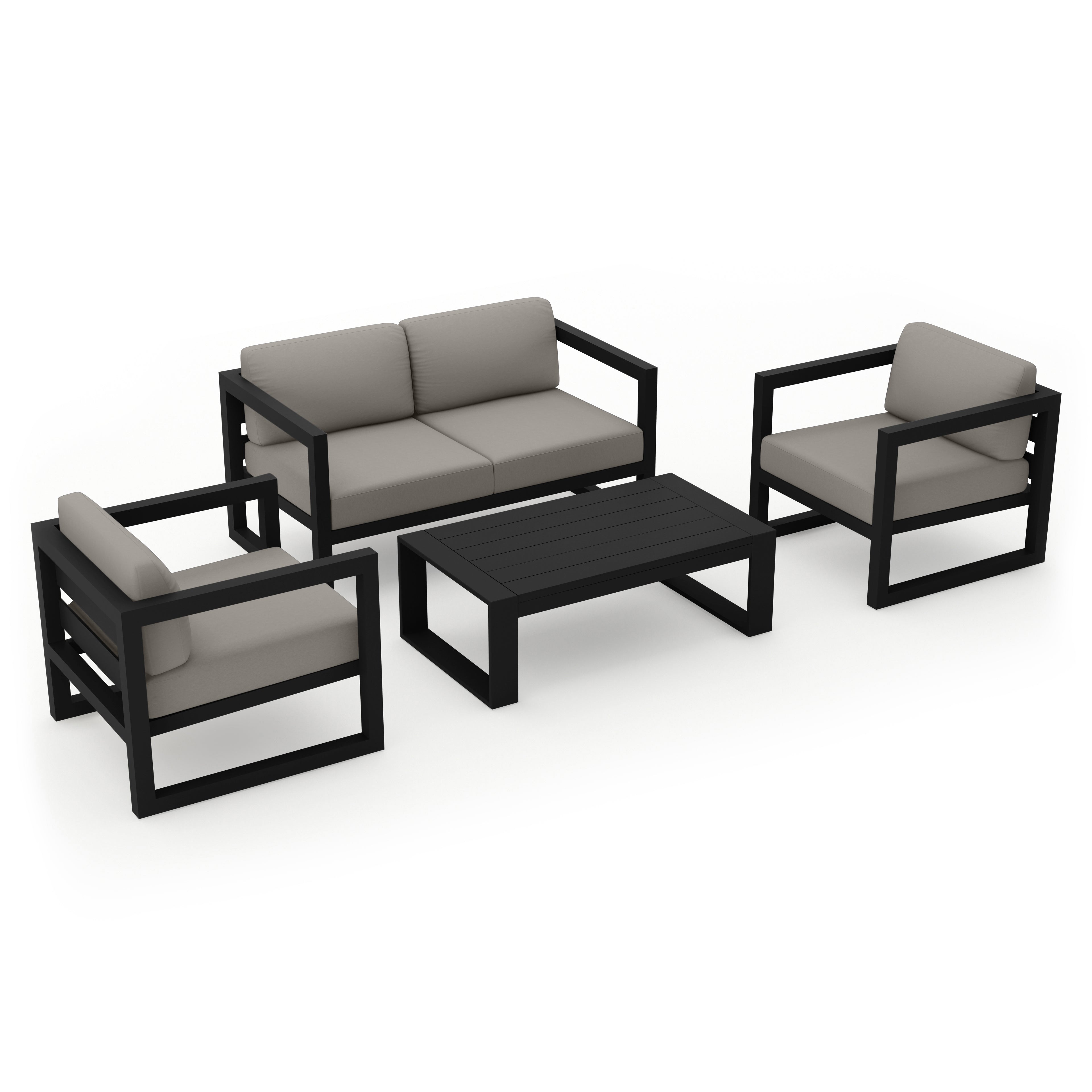Avion 4 Piece Aluminum Loveseat Set#Finish_Black#Fabric_Canvas Charcoal