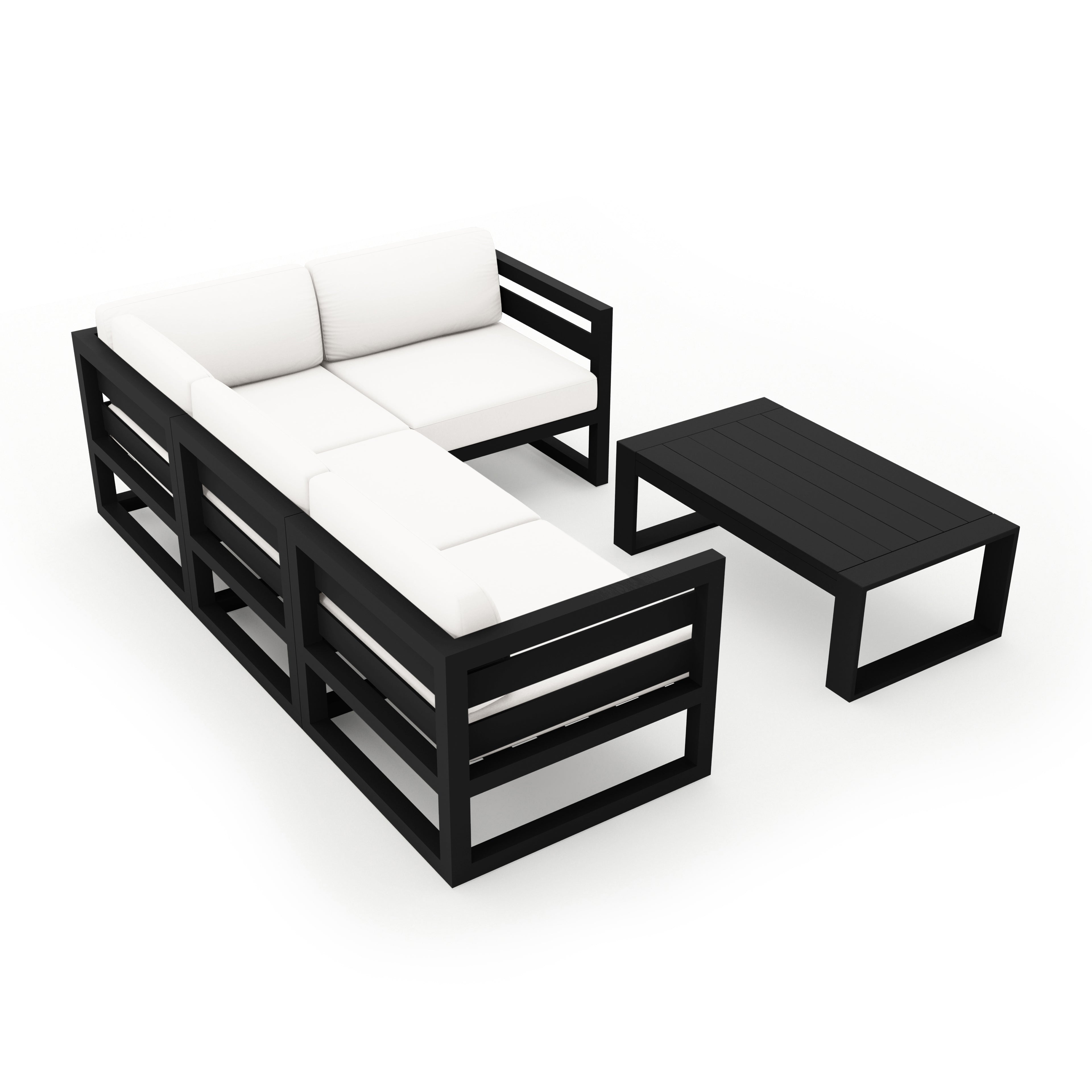 Avion 5 Piece Aluminum Sectional Set#Finish_Black#Fabric_Canvas Natural