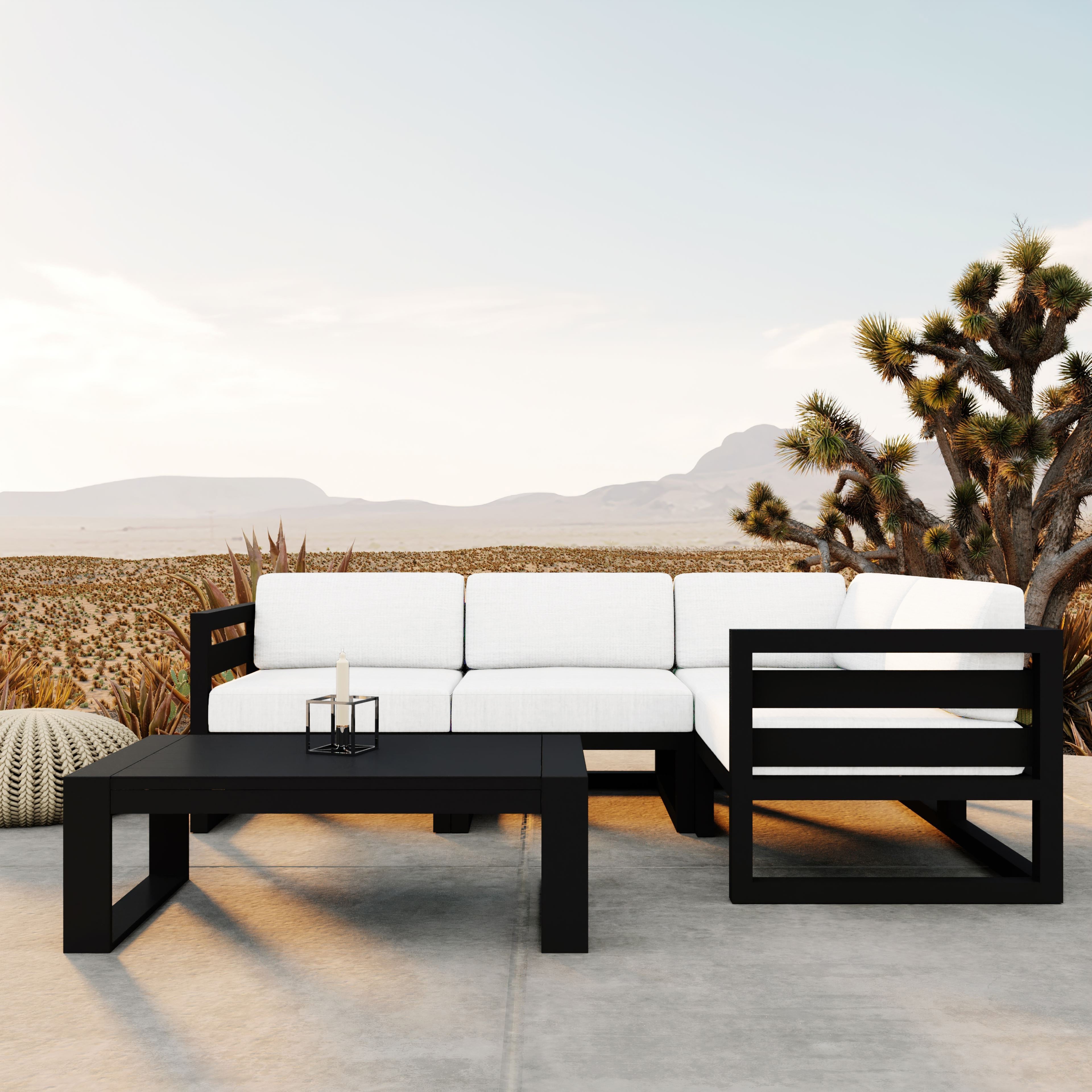 Avion 5 Piece Aluminum Sectional Set#Finish_Black#Fabric_Canvas Natural