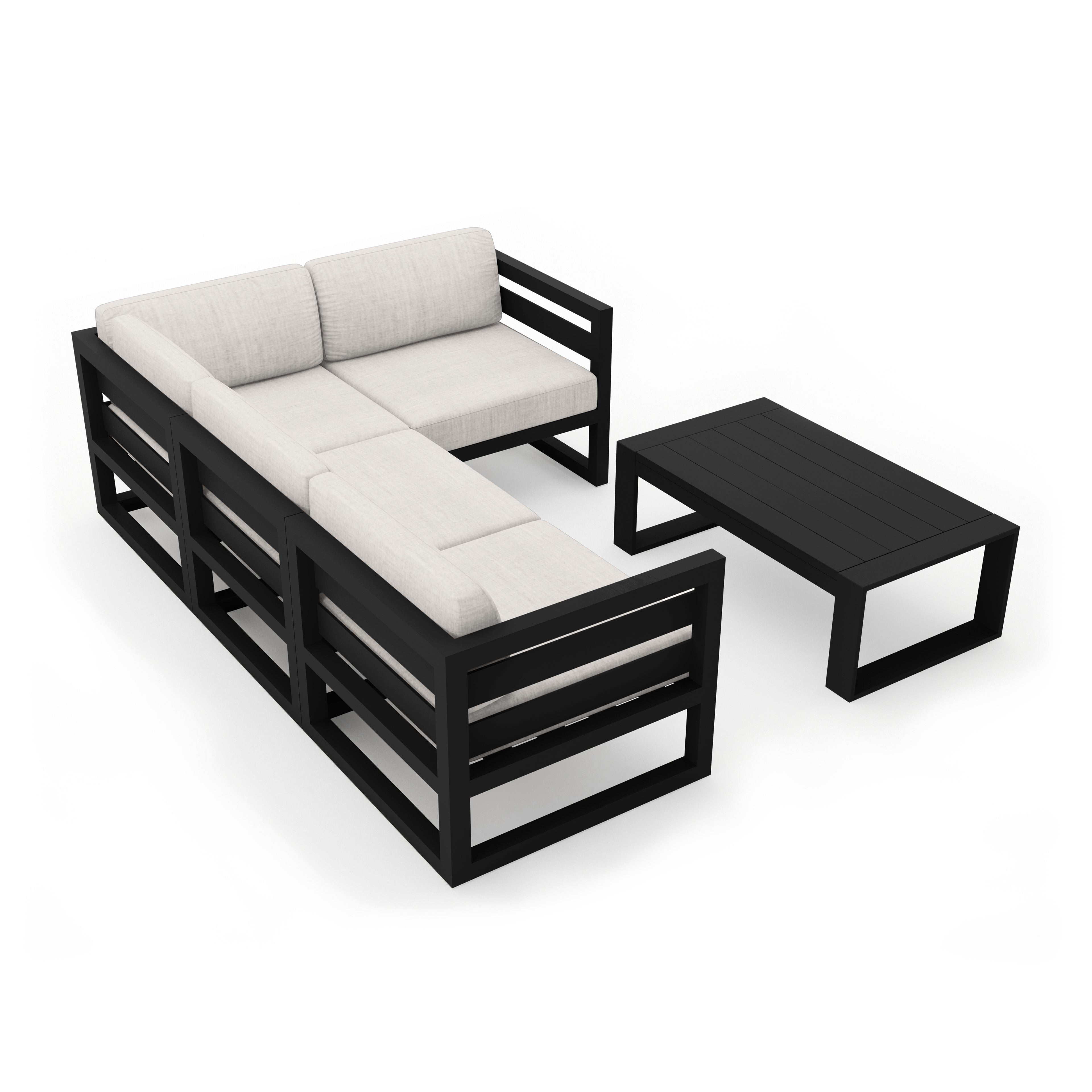 Avion 5 Piece Aluminum Sectional Set#Finish_Black#Fabric_Cast Silver