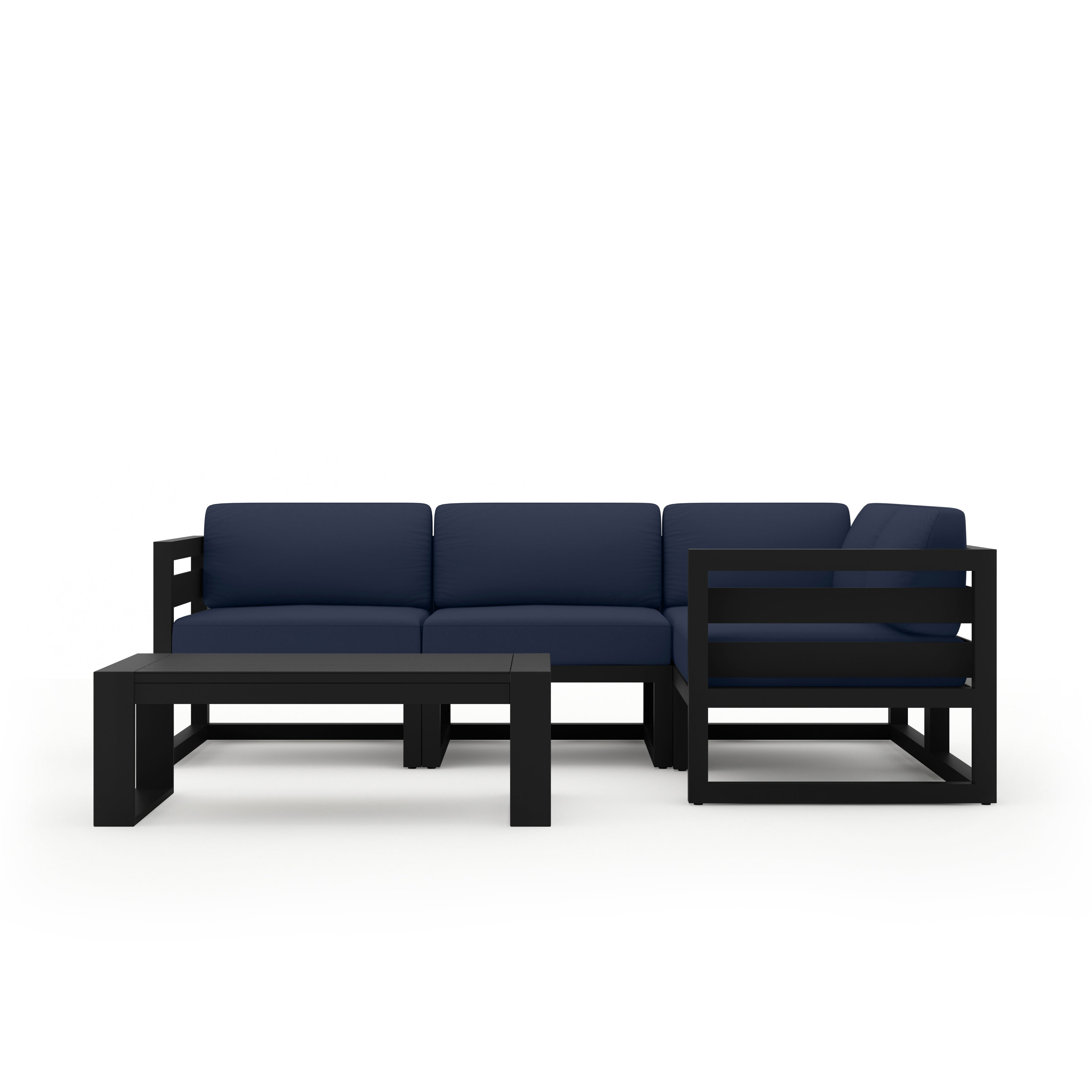 Avion 5 Piece Aluminum Sectional Set#Finish_Black#Fabric_Spectrum Indigo