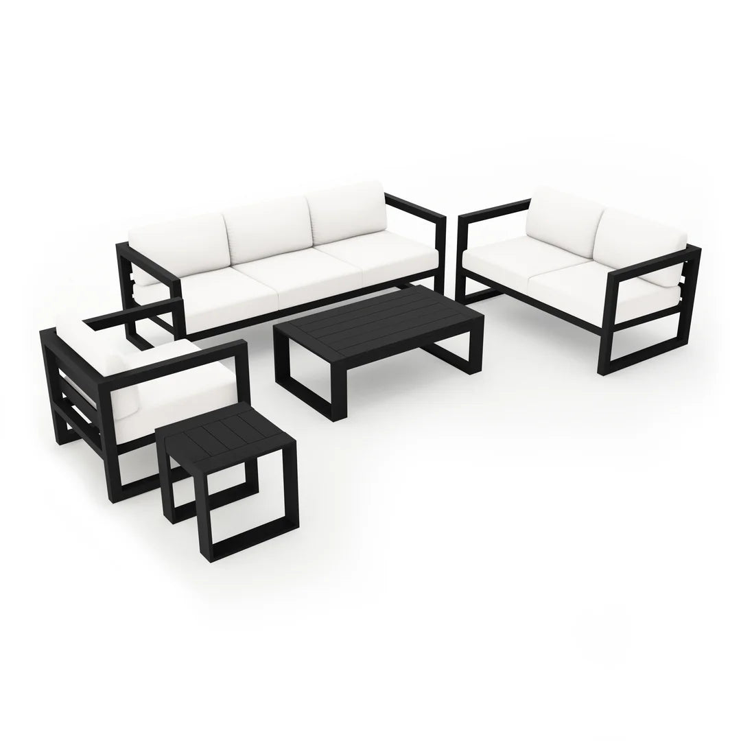 Avion 5 Piece Aluminum Sofa Set#Finish_Black#Fabric_Canvas Natural