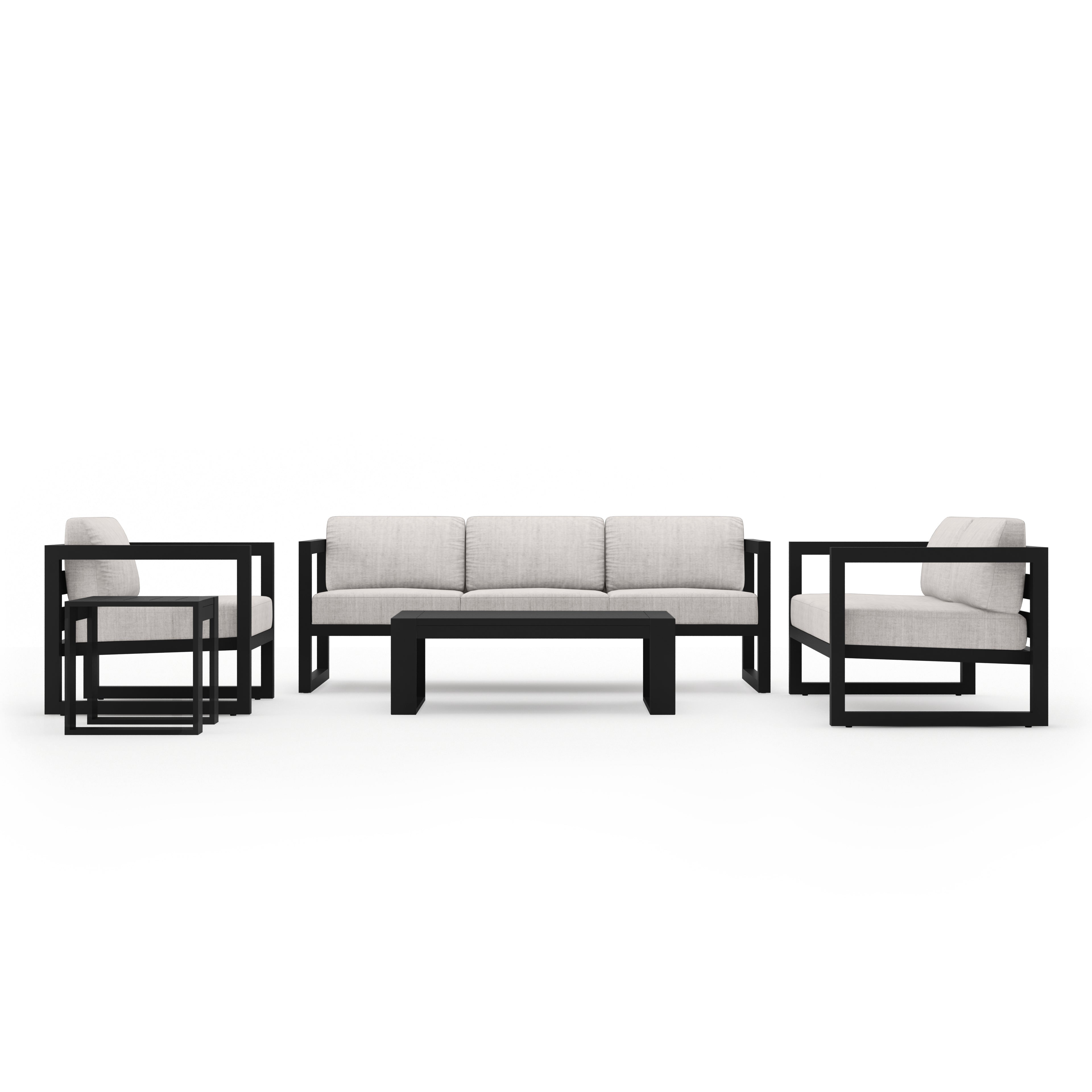 Avion 5 Piece Aluminum Sofa Set#Finish_Black#Fabric_Cast Silver