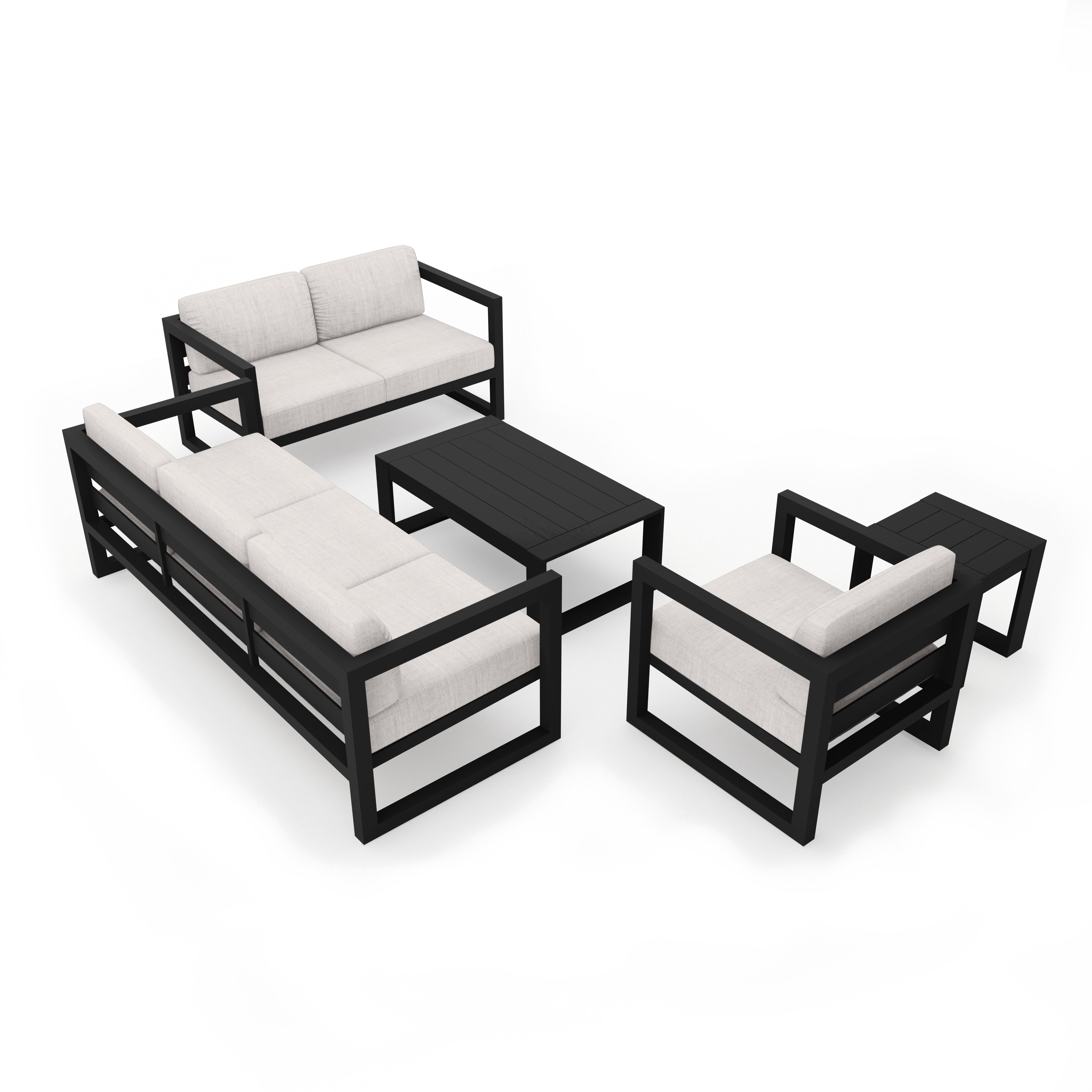Avion 5 Piece Aluminum Sofa Set#Finish_Black#Fabric_Cast Silver