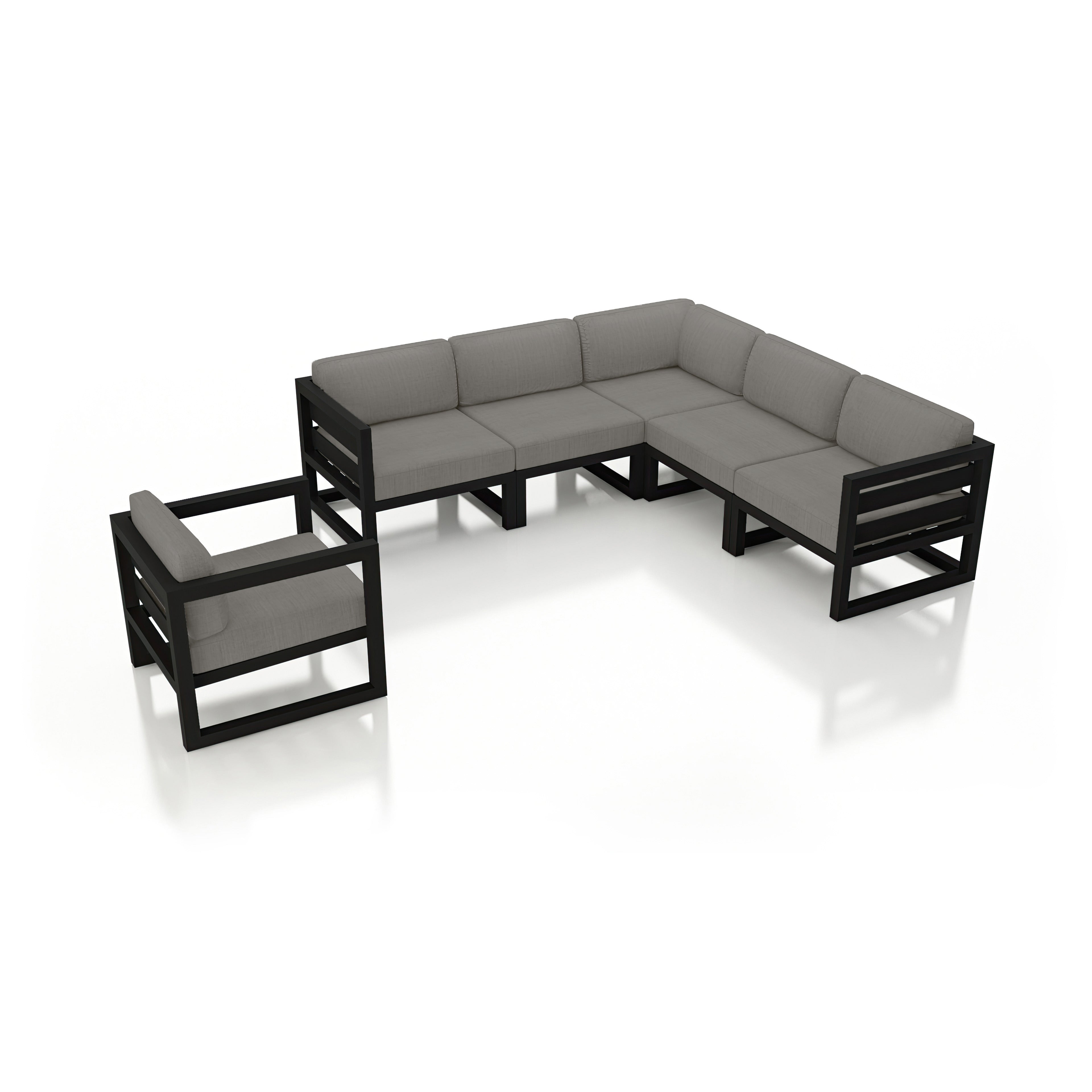 Avion 6 Piece Aluminum Sectional Set#Finish_Black#Fabric_Canvas Charcoal