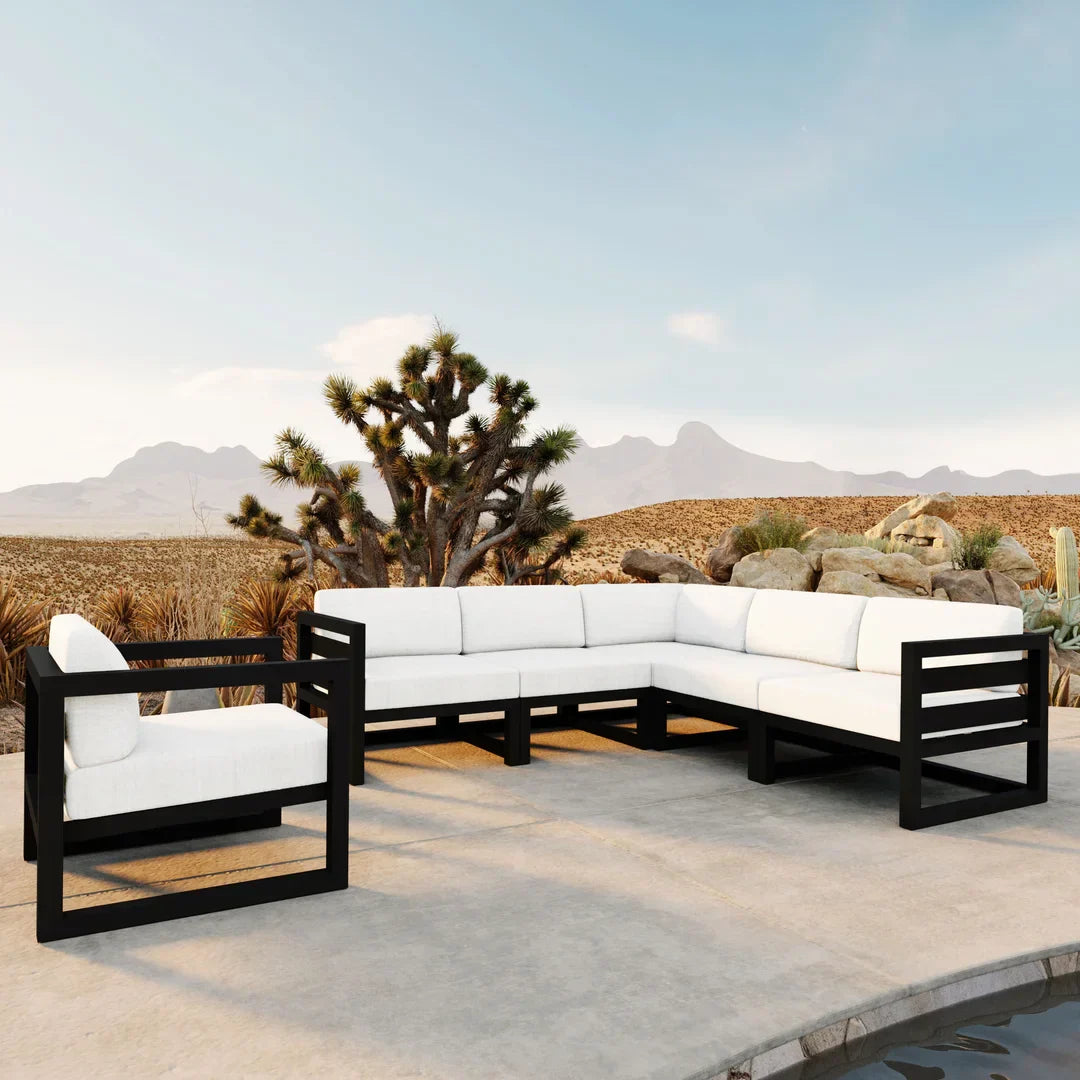 Avion 6 Piece Aluminum Sectional Set#Finish_Black#Fabric_Canvas Natural