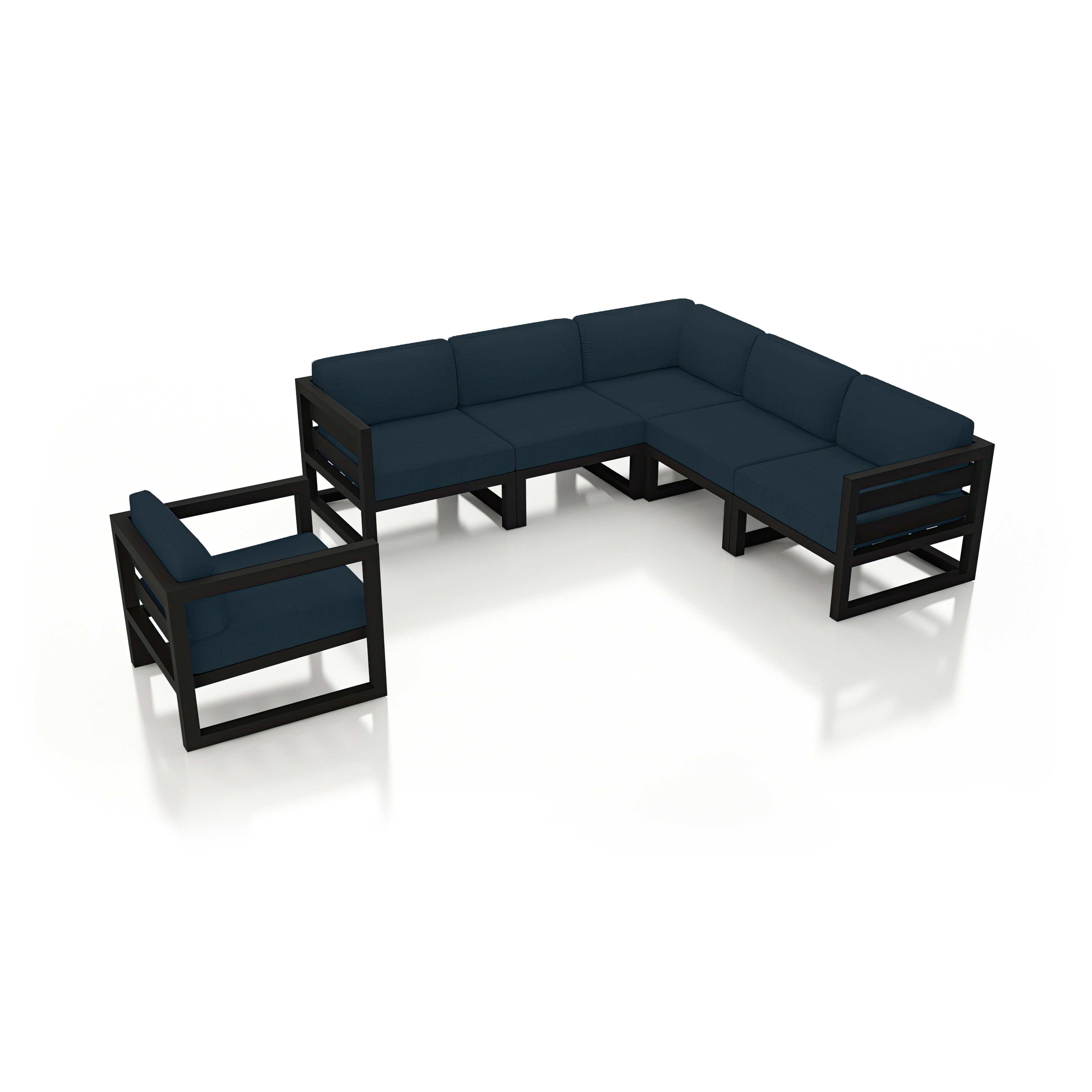 Avion 6 Piece Aluminum Sectional Set#Finish_Black#Fabric_Spectrum Indigo