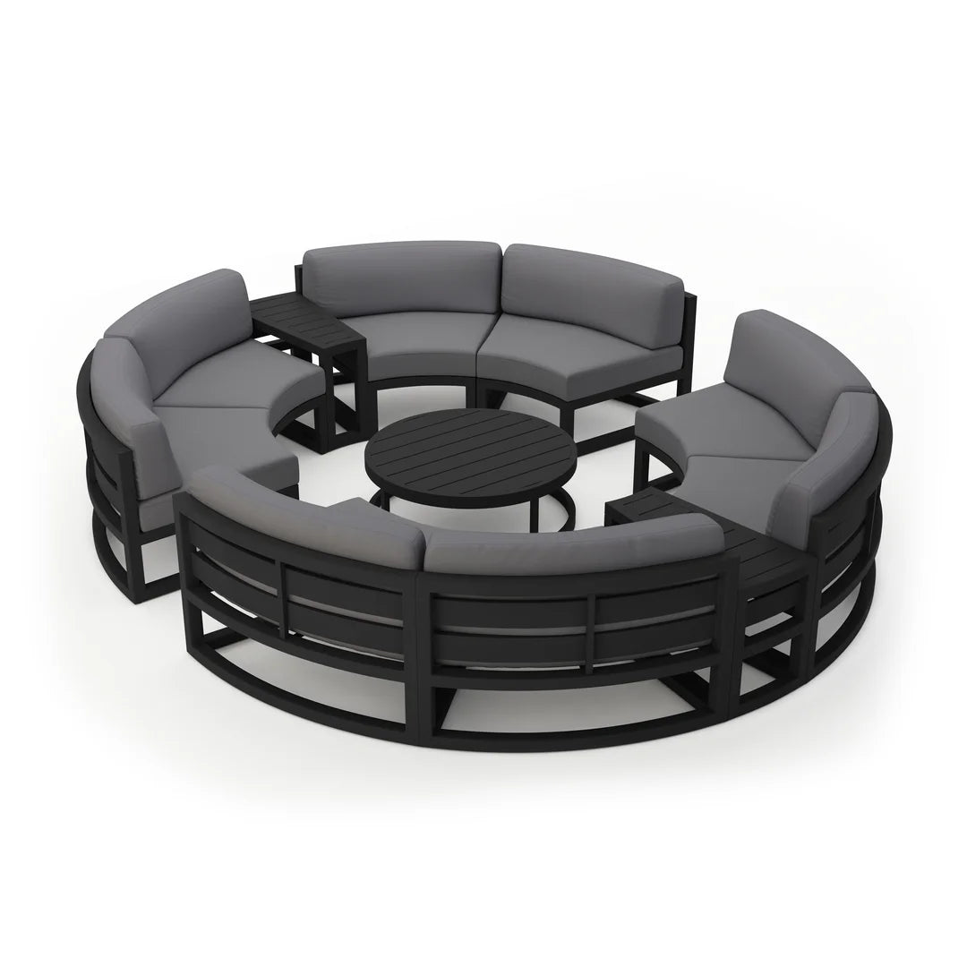 Avion 7 Piece Aluminum Curve Sectional Set#Finish_Black#Fabric_Canvas Charcoal