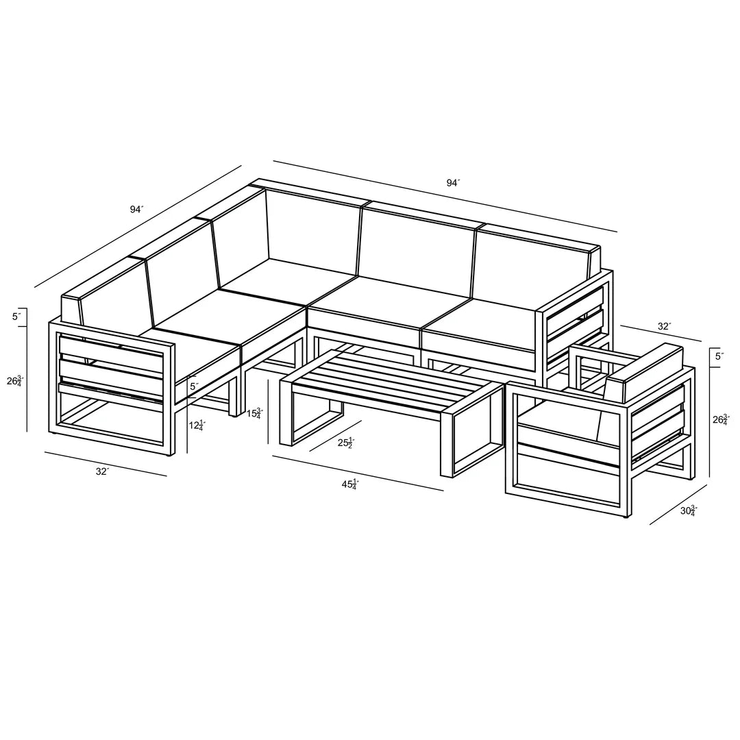 Avion 7 Piece Aluminum Sectional Set