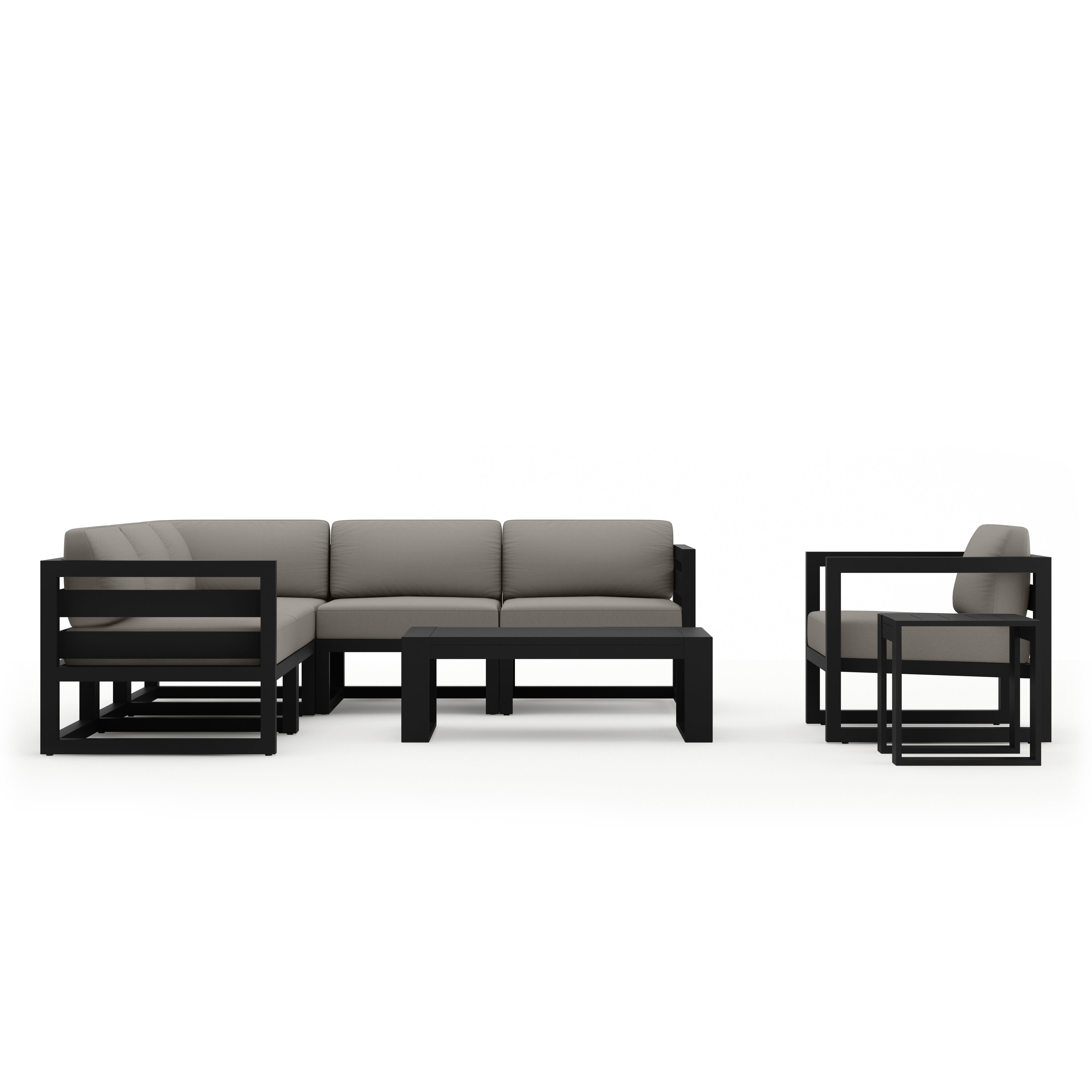 Avion 8 Piece Aluminum Sectional Set#Finish_Black#Fabric_Canvas Charcoal