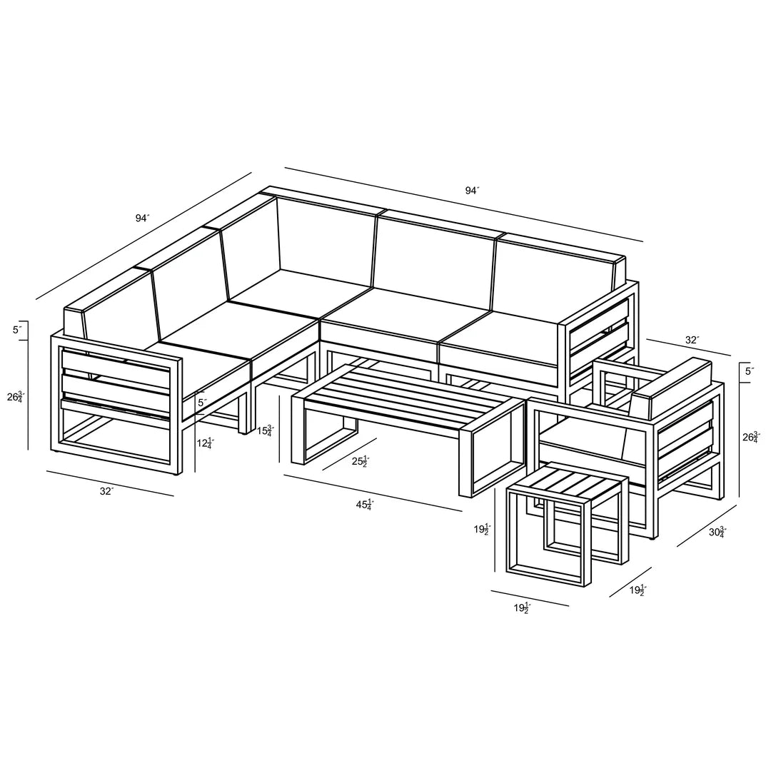 Avion 8 Piece Aluminum Sectional Set
